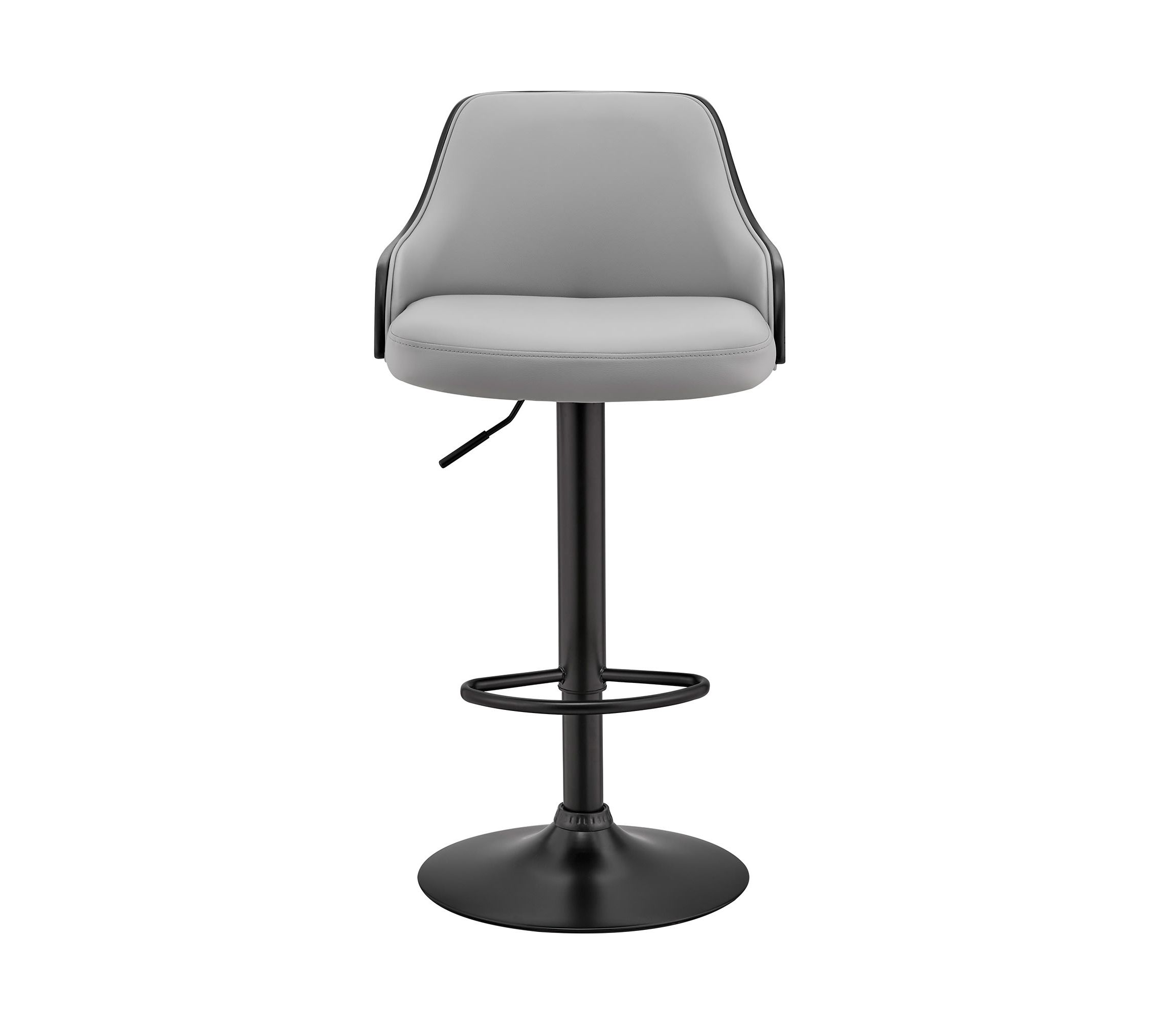 Asher Adjustable Gray Faux Leather and Black Finish Bar Stool