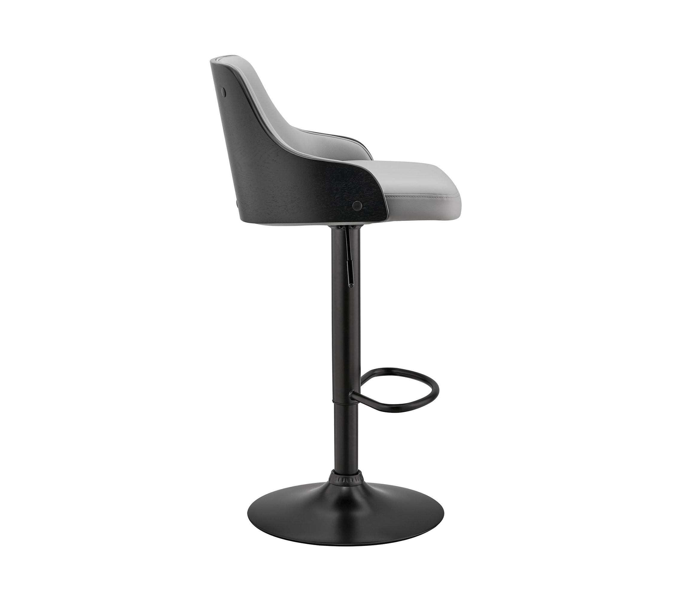 Asher Adjustable Gray Faux Leather and Black Finish Bar Stool