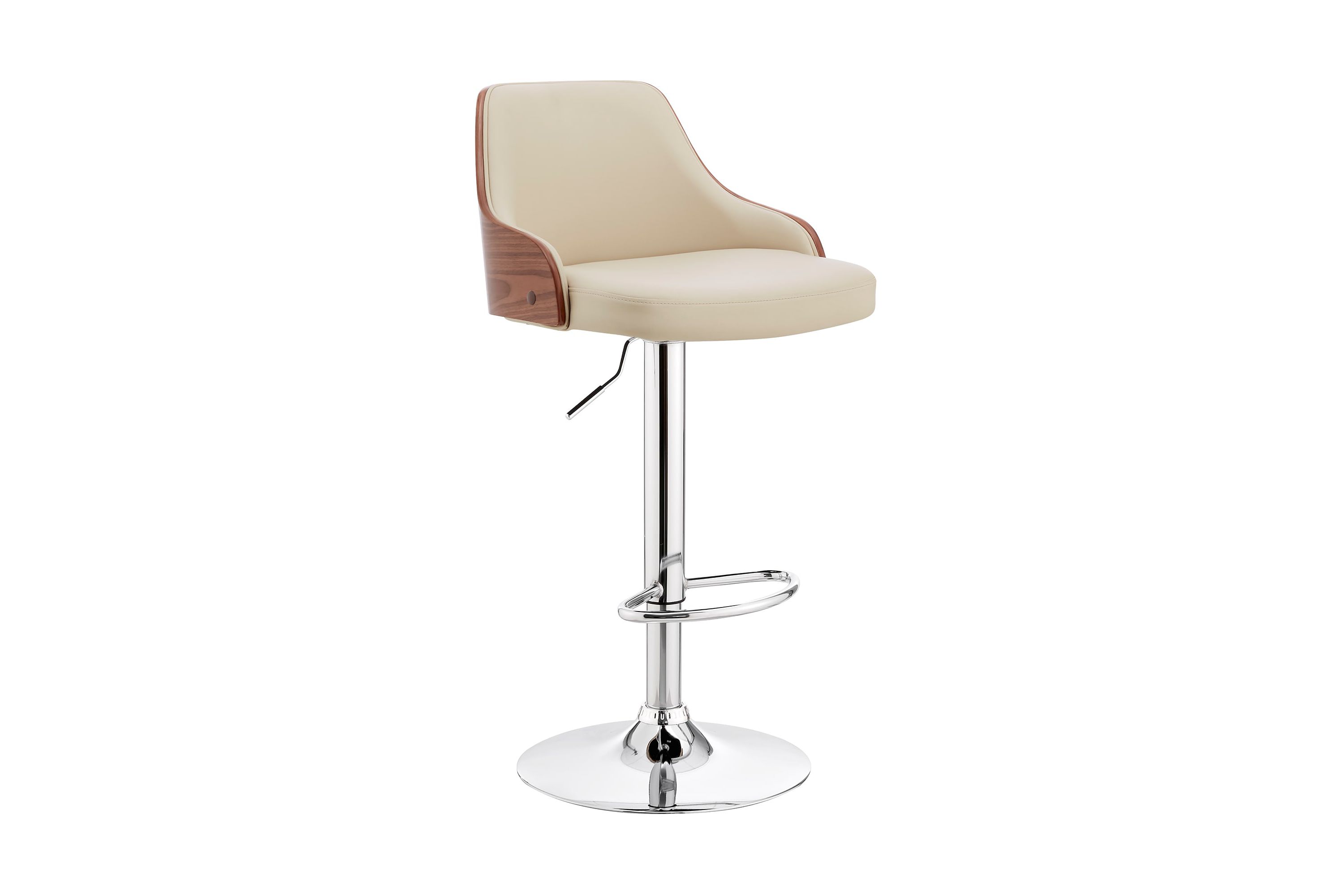 Asher Adjustable Cream Faux Leather and Chrome Finish Bar Stool