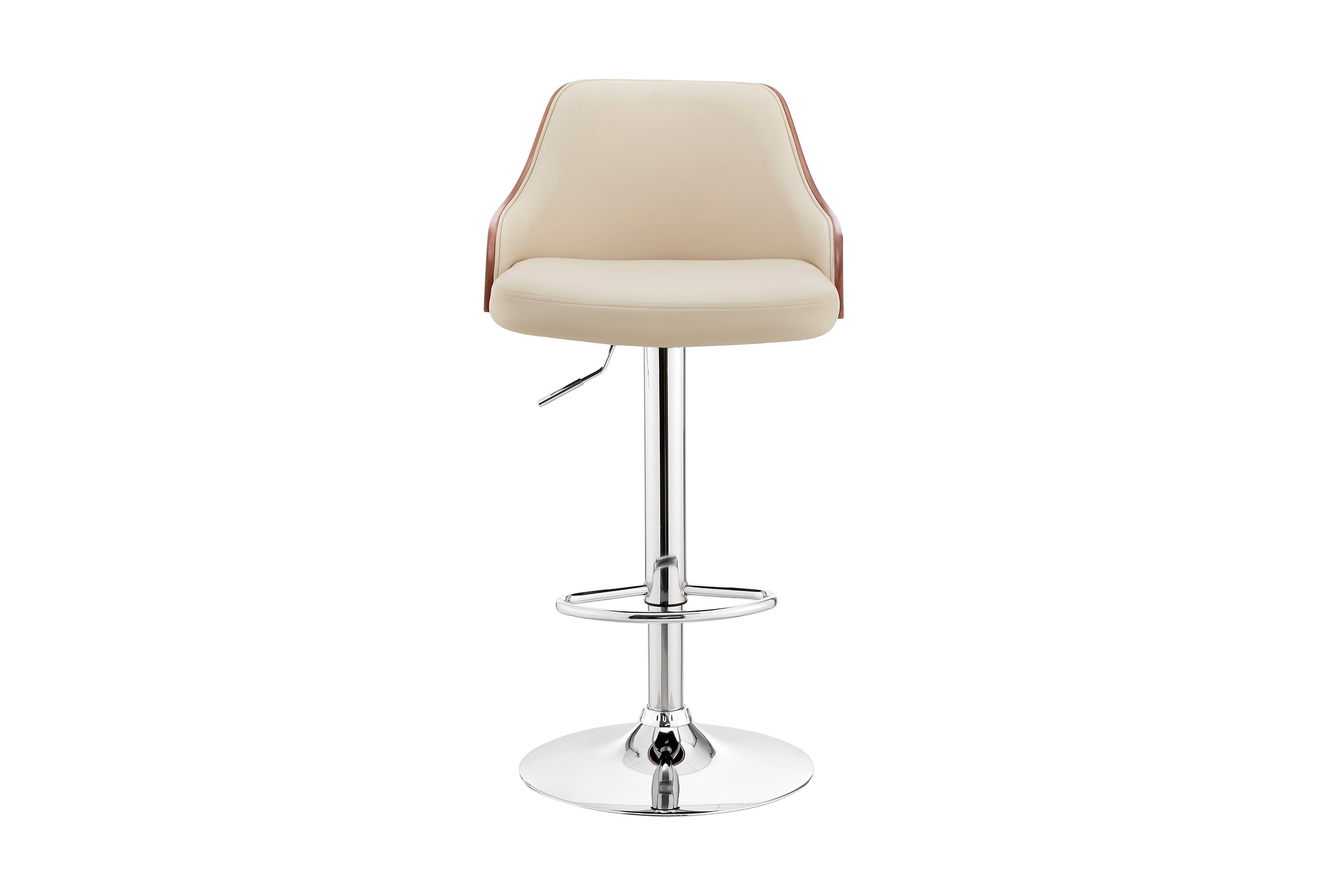 Asher Adjustable Cream Faux Leather and Chrome Finish Bar Stool