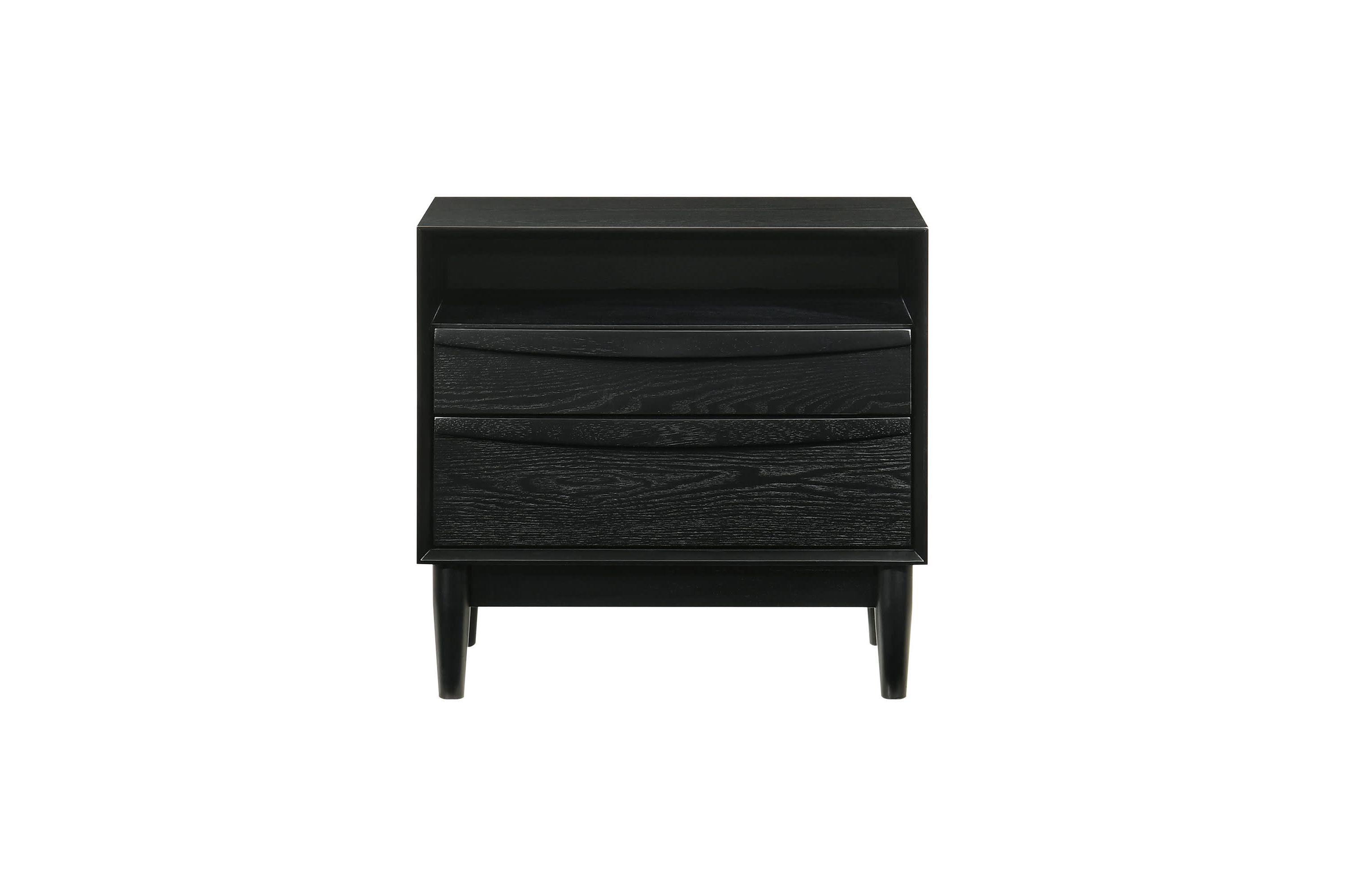 Artemio 2 Drawer Wood Nightstand with Shelf in Black Finish