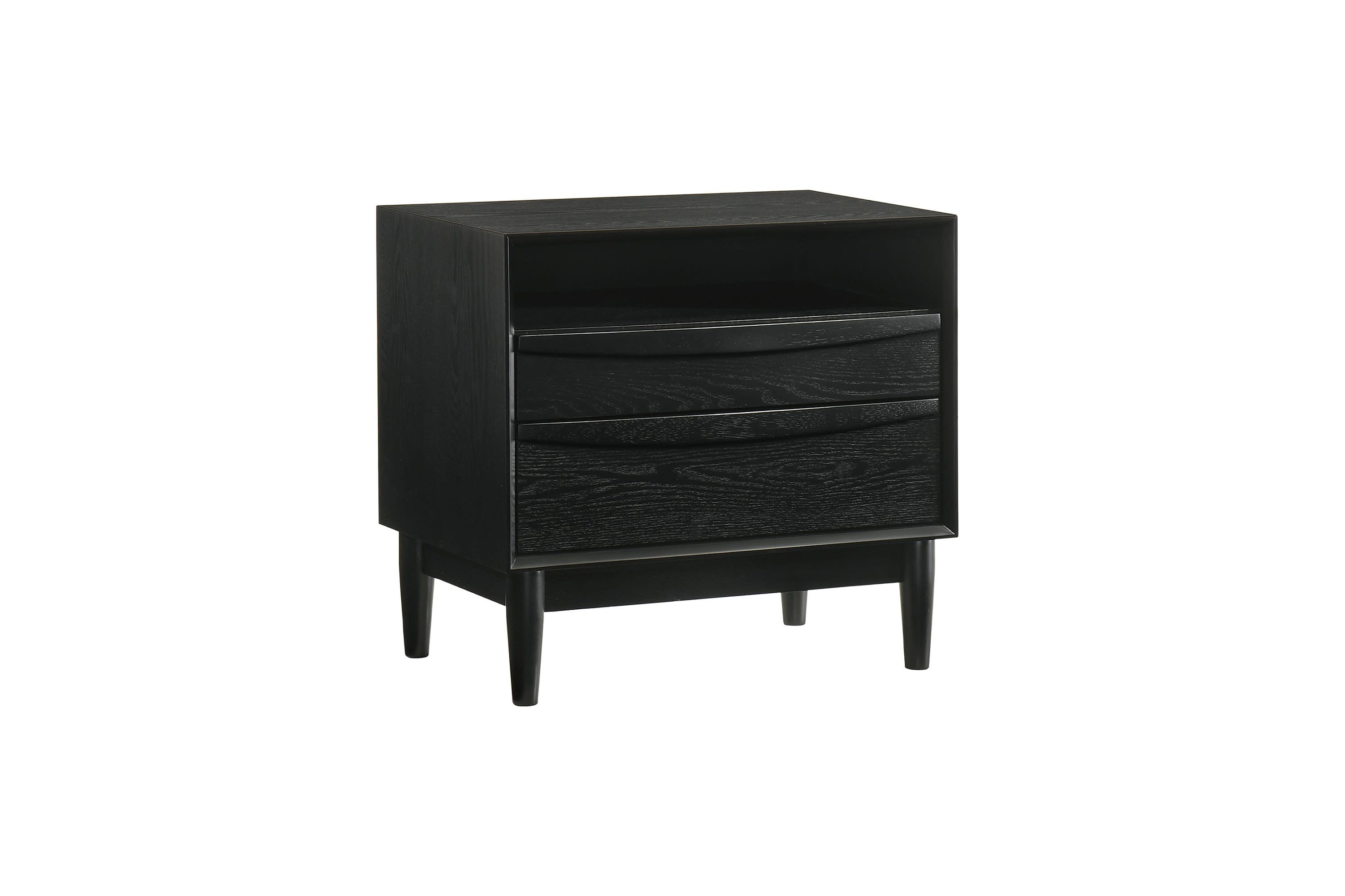 Artemio 2 Drawer Wood Nightstand with Shelf in Black Finish