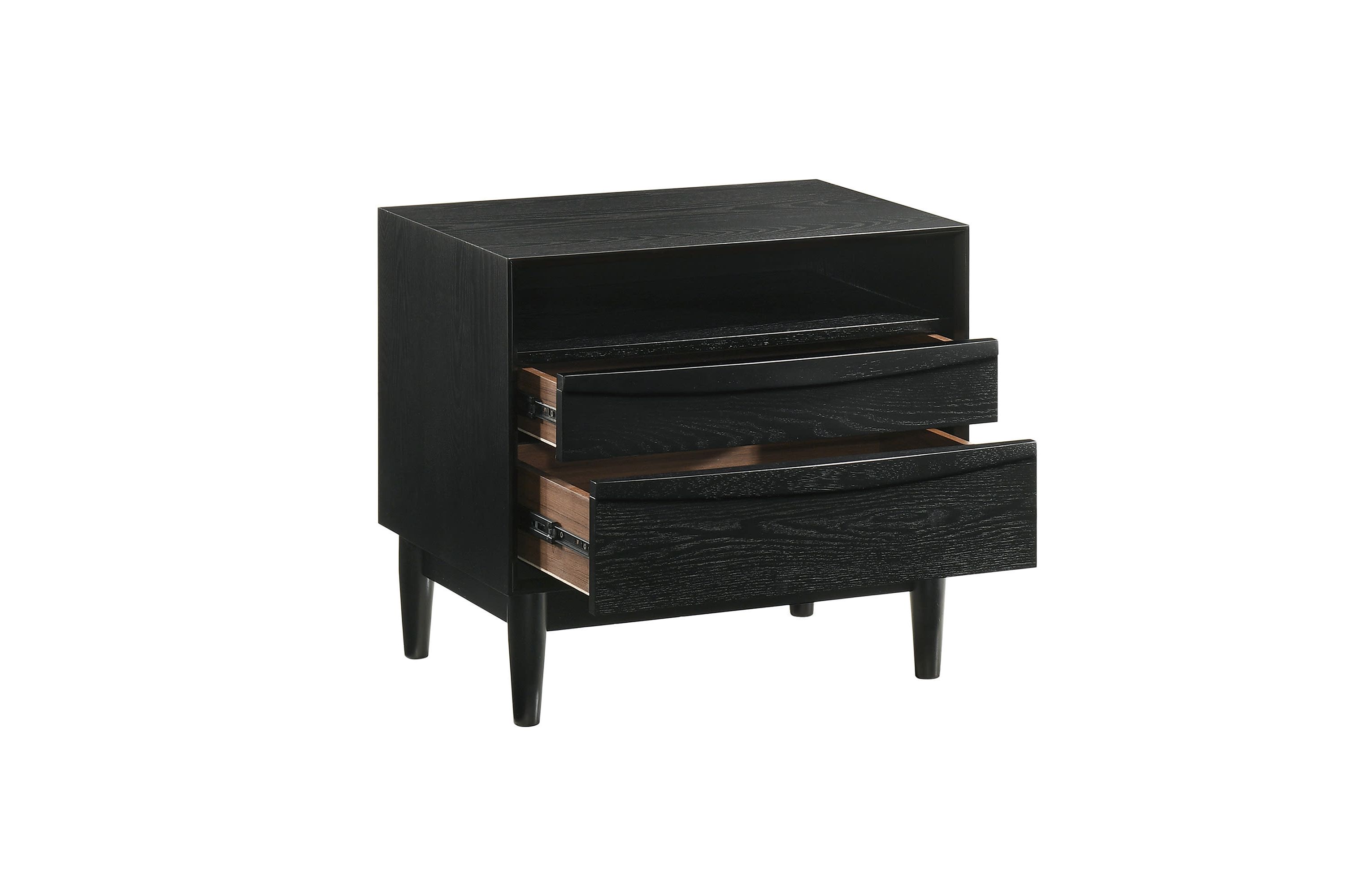 Artemio 2 Drawer Wood Nightstand with Shelf in Black Finish