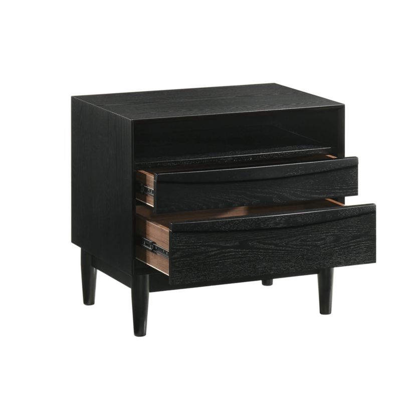 Artemio 2 Drawer Wood Nightstand with Shelf in Black Finish