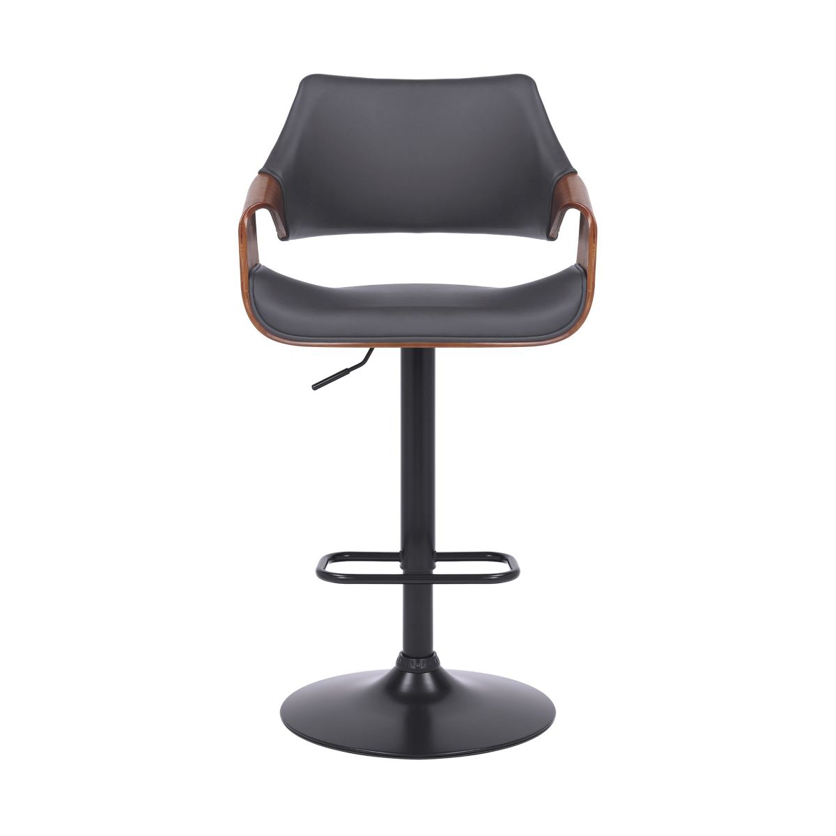 Aspen Adjustable Swivel Gray Faux Leather and Walnut Wood Bar Stool with Black Base