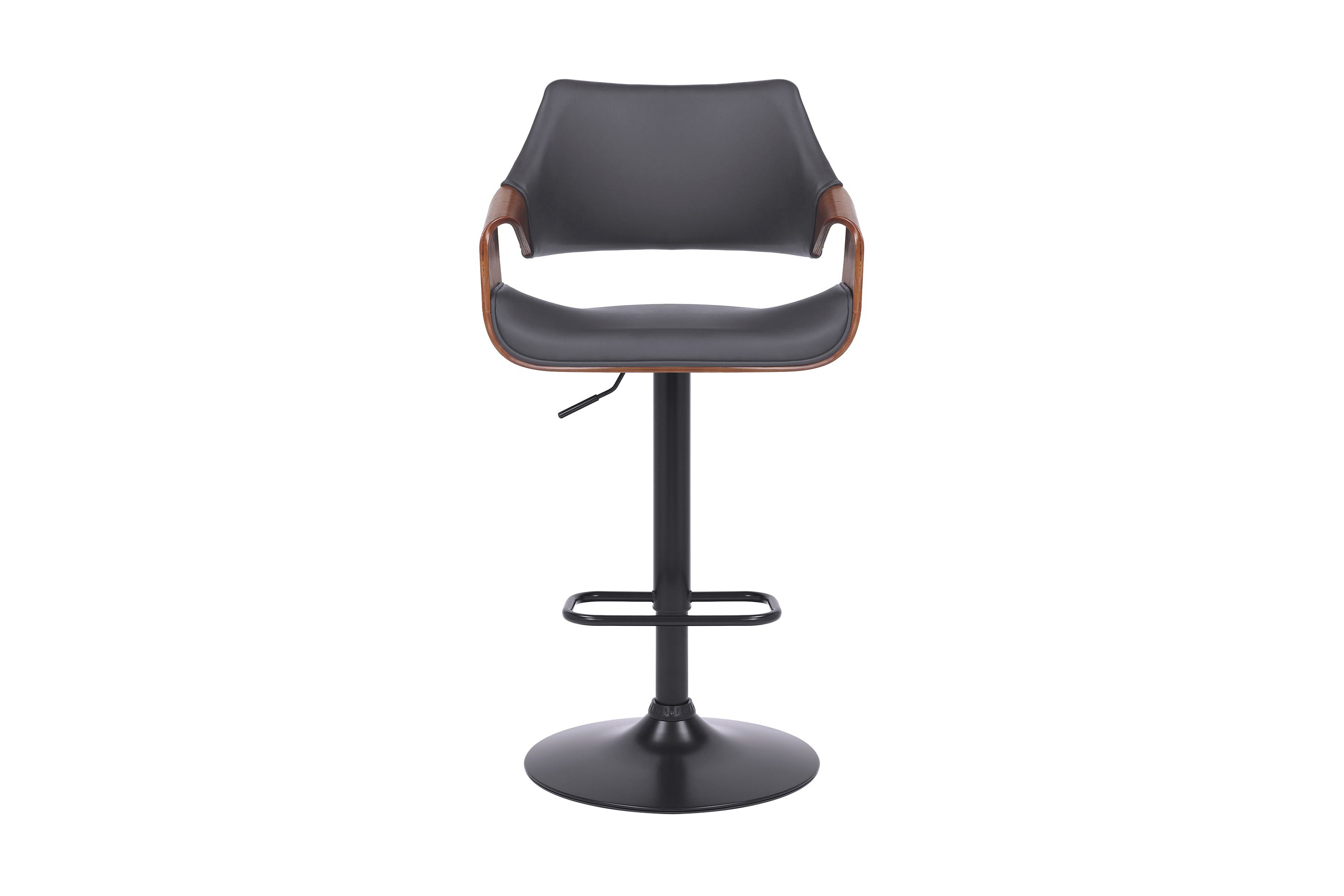 Aspen Adjustable Swivel Gray Faux Leather and Walnut Wood Bar Stool with Black Base