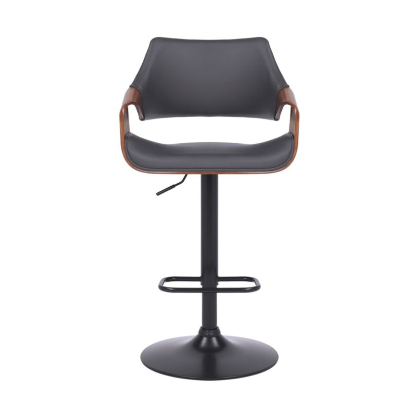 Aspen Adjustable Swivel Gray Faux Leather and Walnut Wood Bar Stool with Black Base
