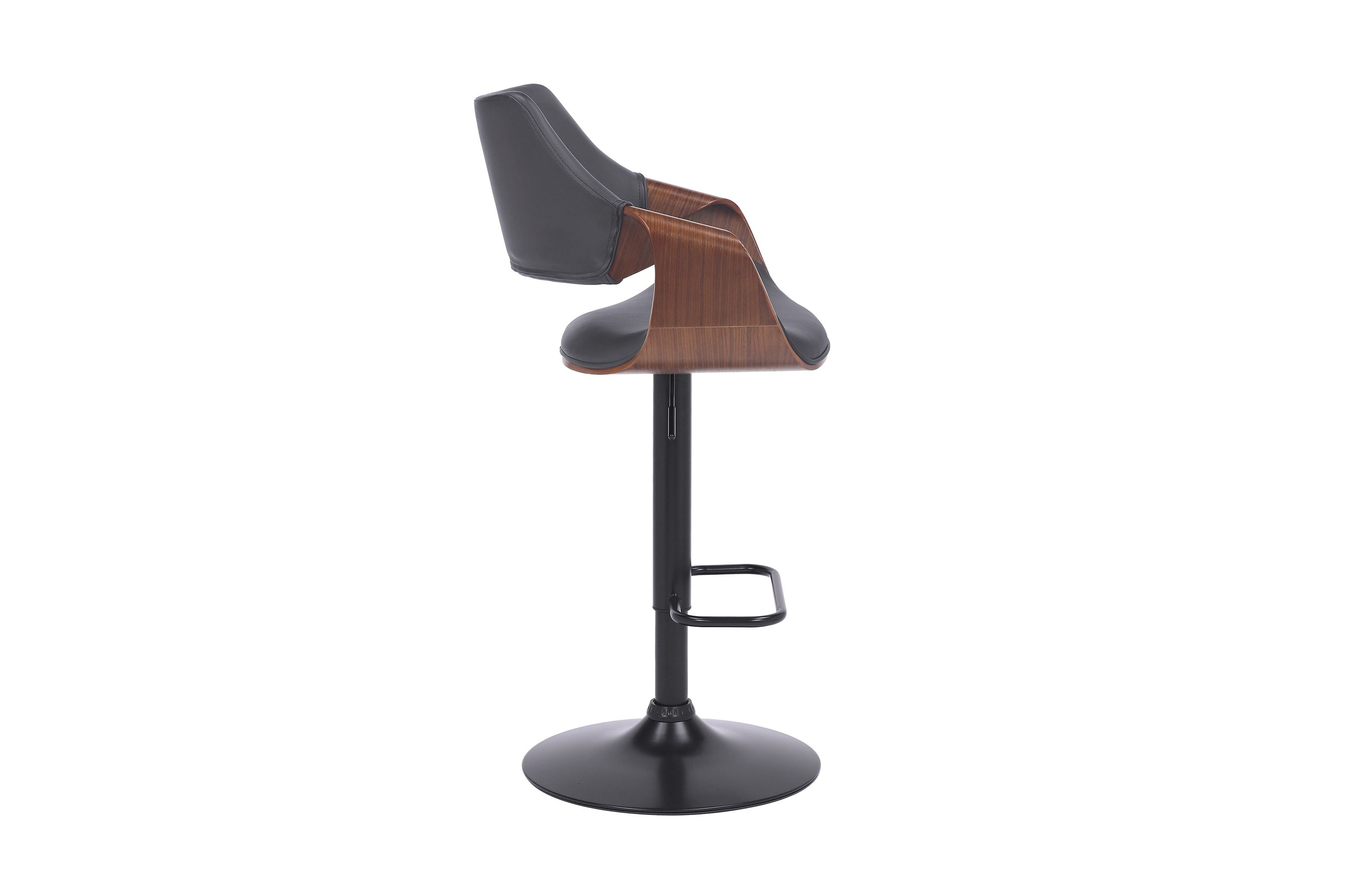 Aspen Adjustable Swivel Gray Faux Leather and Walnut Wood Bar Stool with Black Base