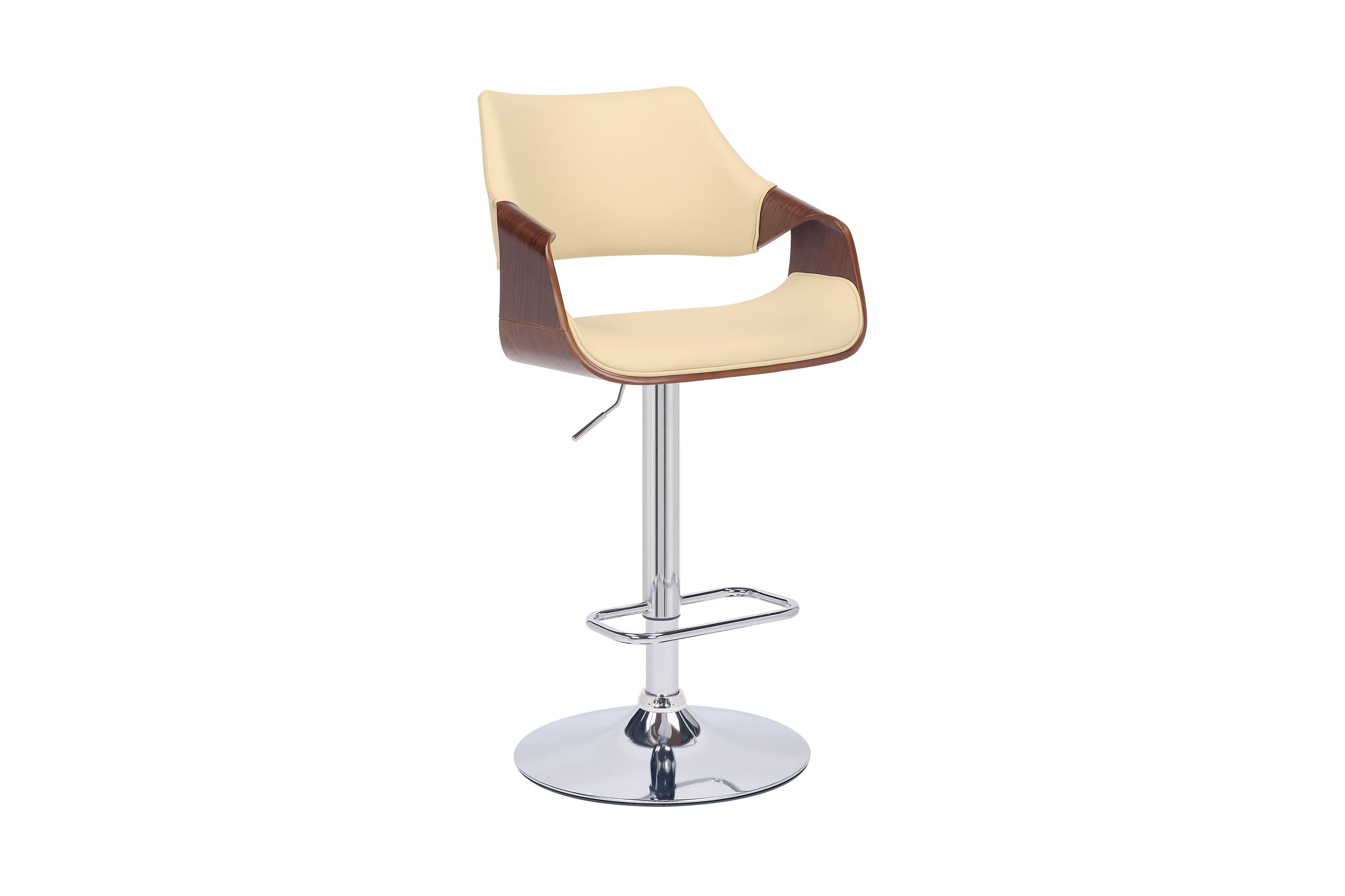 Aspen Adjustable Swivel Cream Faux Leather and Walnut Wood Bar Stool with Chrome Base