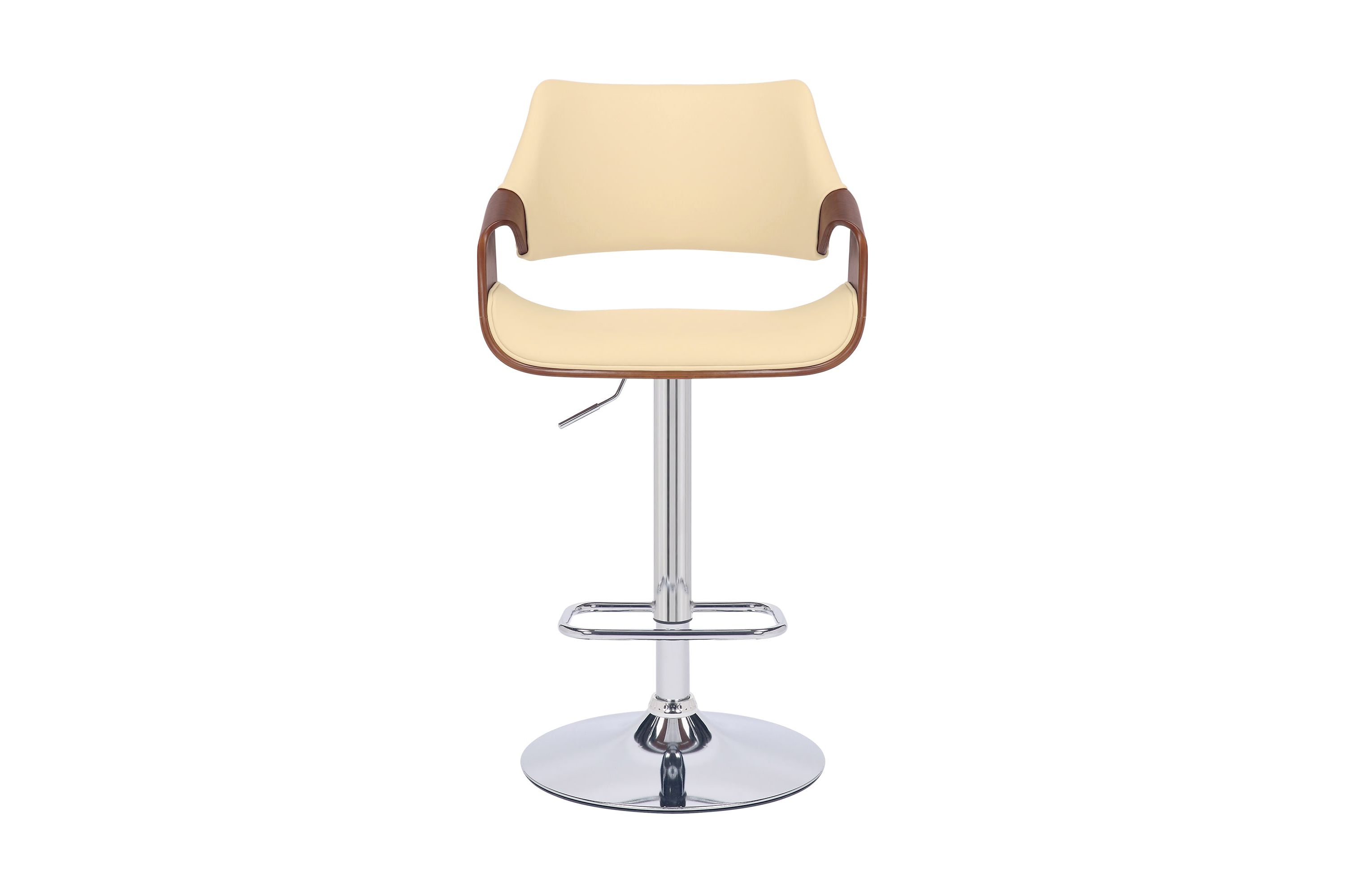 Aspen Adjustable Swivel Cream Faux Leather and Walnut Wood Bar Stool with Chrome Base