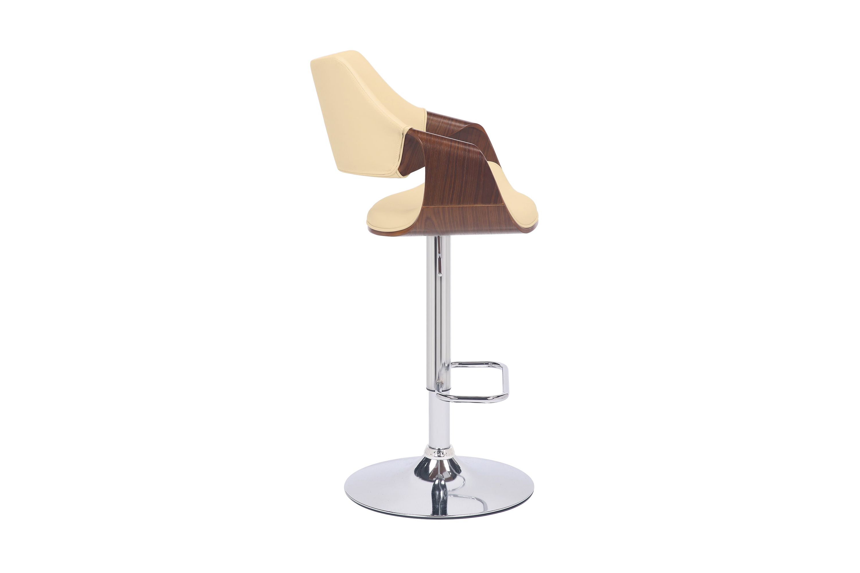 Aspen Adjustable Swivel Cream Faux Leather and Walnut Wood Bar Stool with Chrome Base