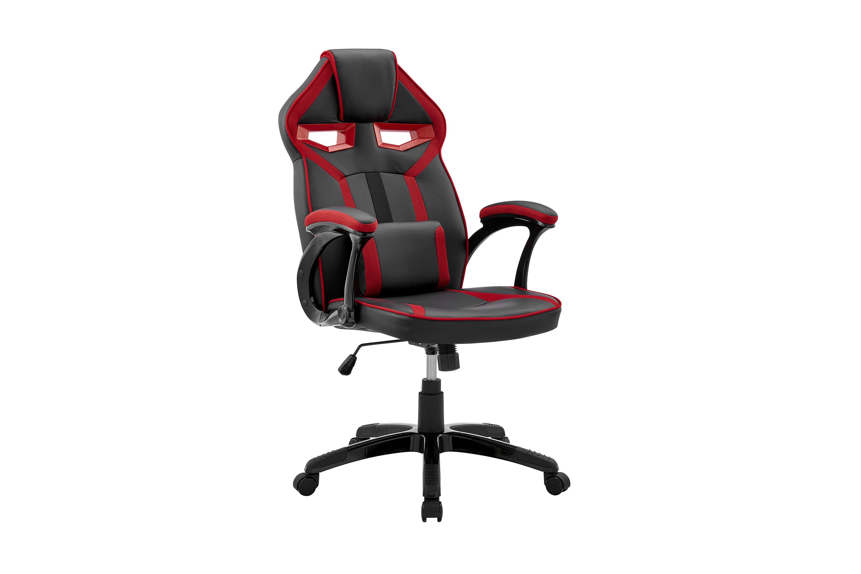 Aspect Adjustable Racing Gaming Chair in Black Faux Leather and Red Mesh with Lumbar Support Pillow