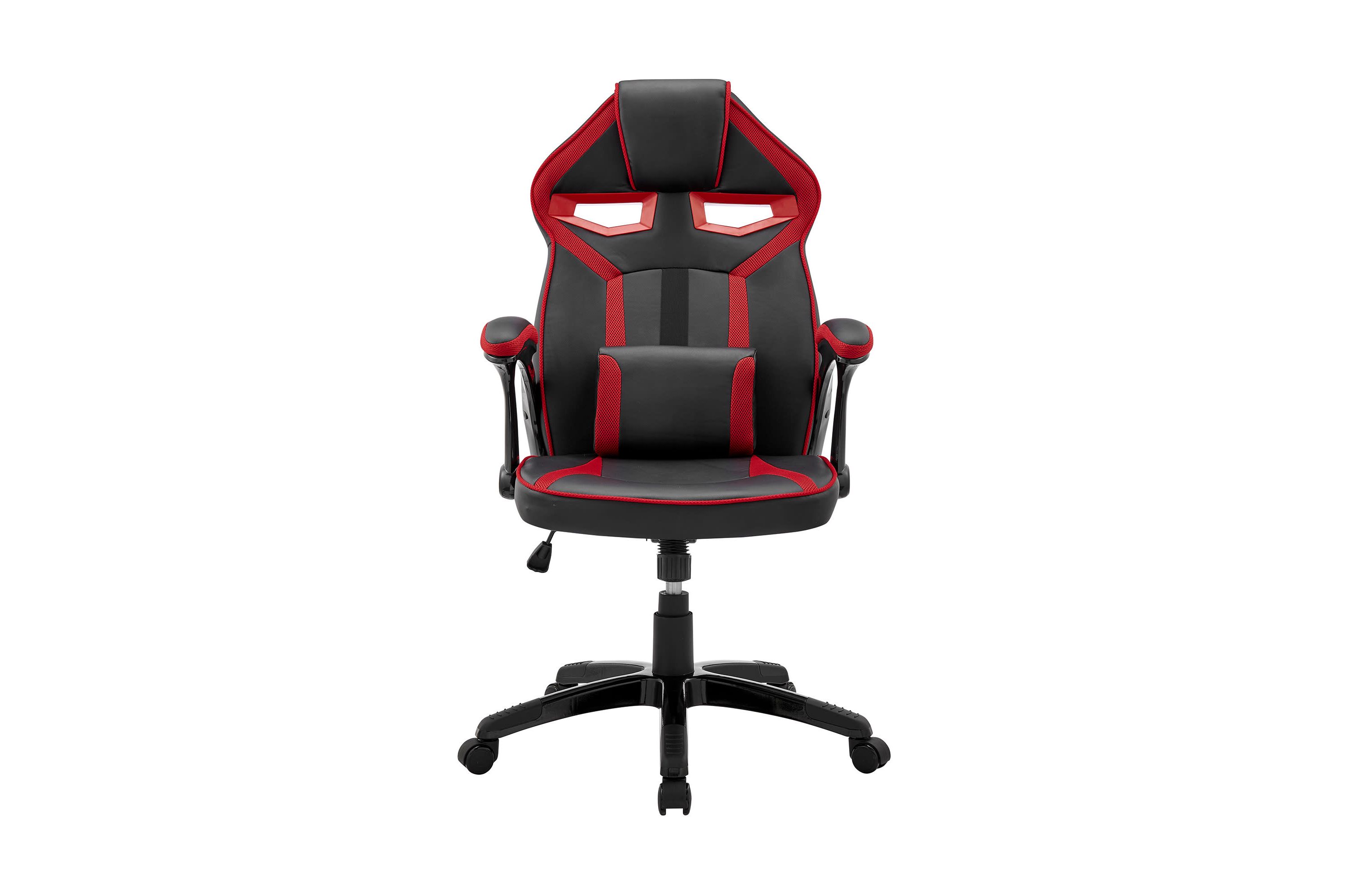 Aspect Adjustable Racing Gaming Chair in Black Faux Leather and Red Mesh with Lumbar Support Pillow