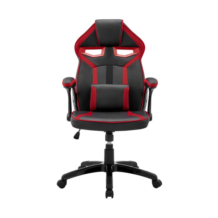 Aspect Adjustable Racing Gaming Chair in Black Faux Leather and Red Mesh with Lumbar Support Pillow