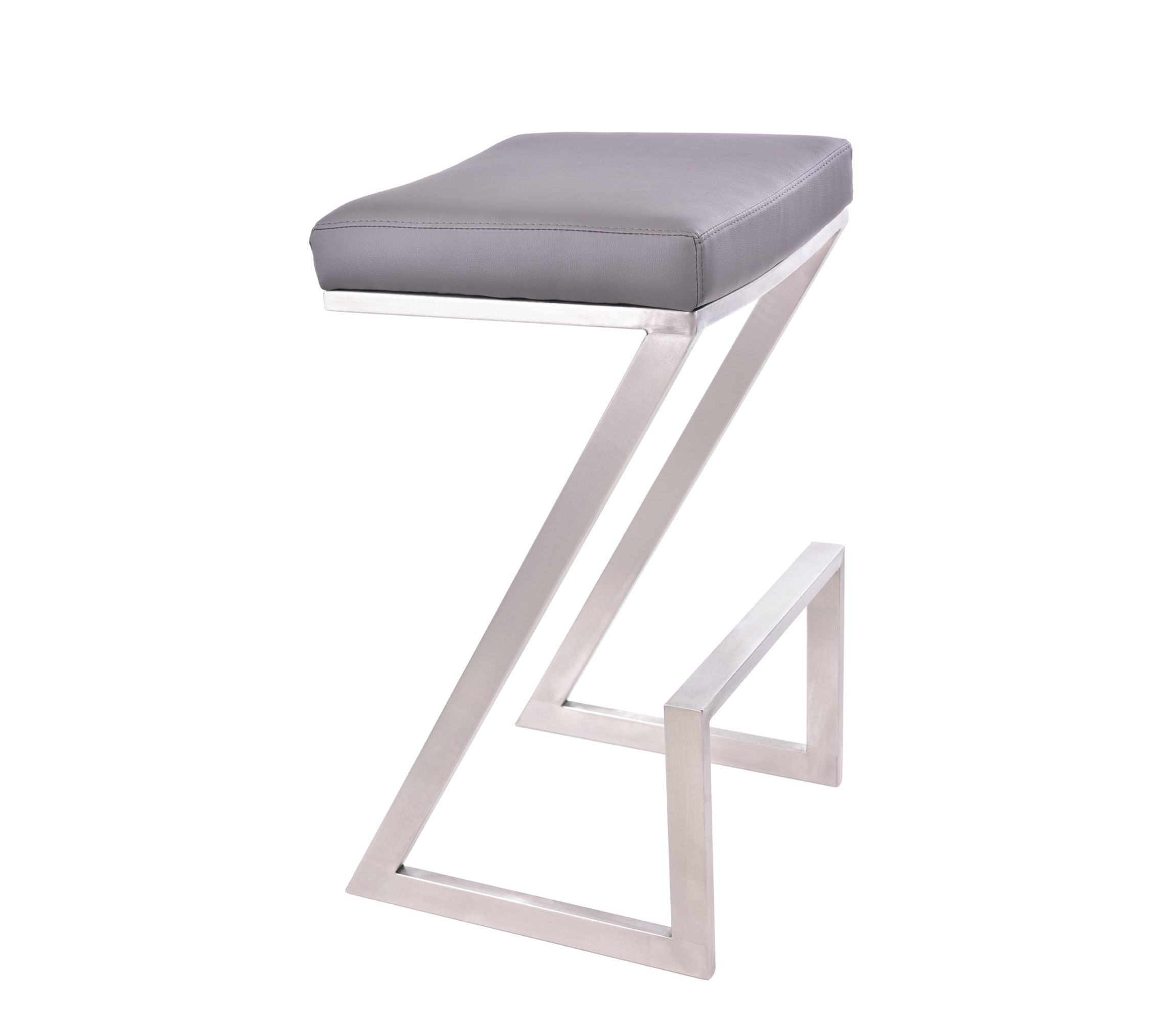 Atlantis 26" Counter Height Backless Gray Faux Leather and Brushed Stainless Steel Bar Stool