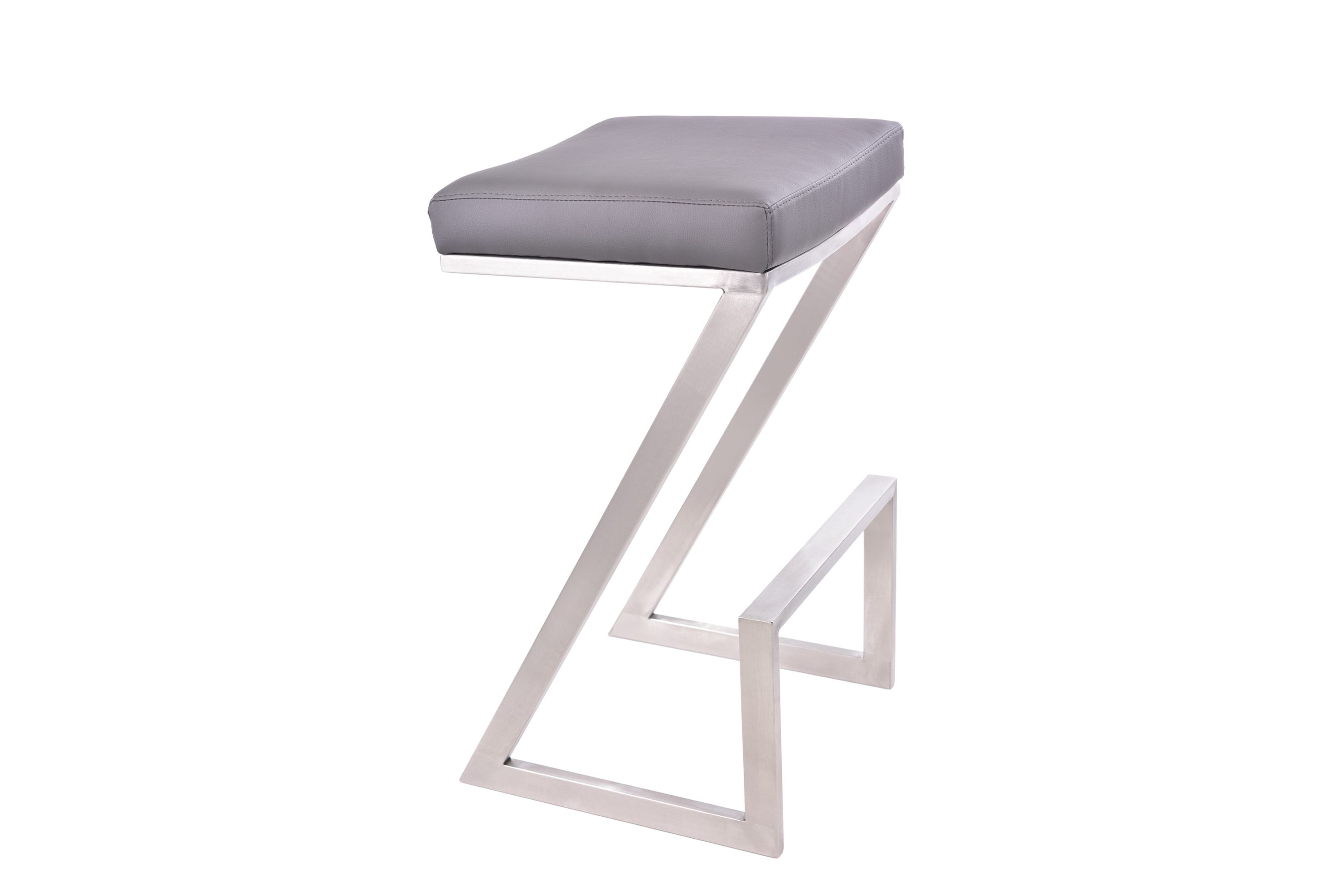 Atlantis 26" Counter Height Backless Gray Faux Leather and Brushed Stainless Steel Bar Stool