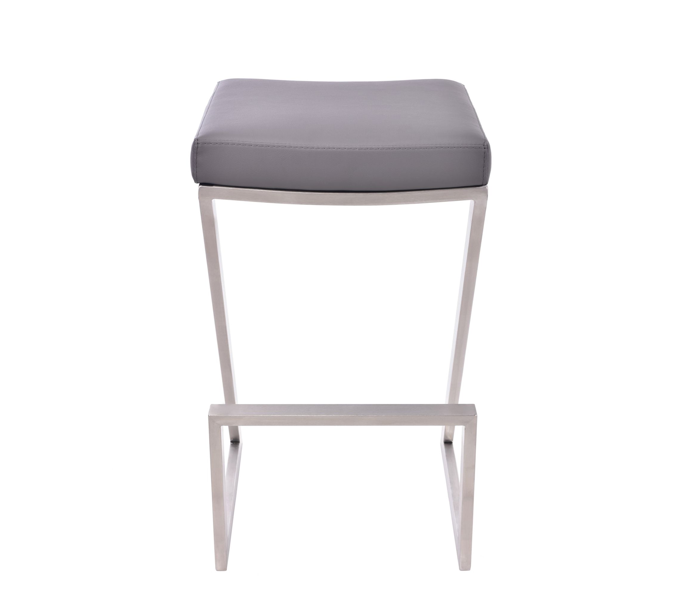 Atlantis 26" Counter Height Backless Gray Faux Leather and Brushed Stainless Steel Bar Stool
