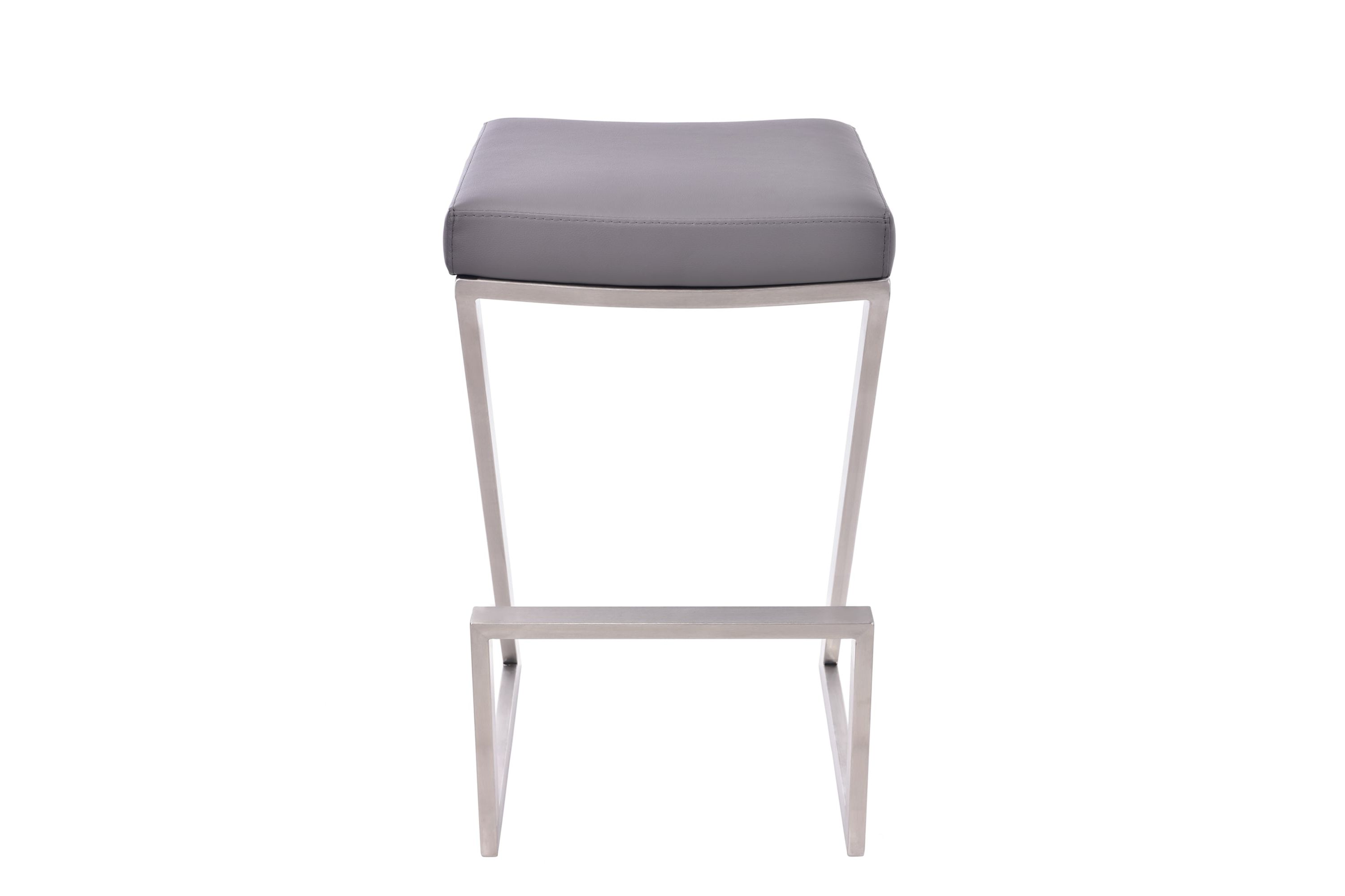 Atlantis 26" Counter Height Backless Gray Faux Leather and Brushed Stainless Steel Bar Stool