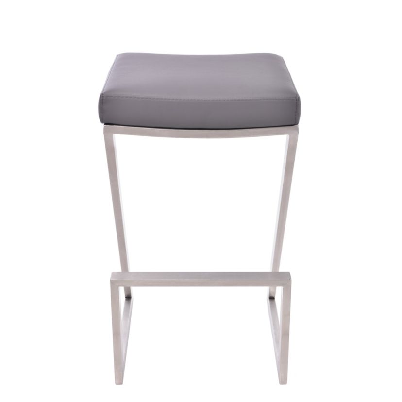 Atlantis 26" Counter Height Backless Gray Faux Leather and Brushed Stainless Steel Bar Stool