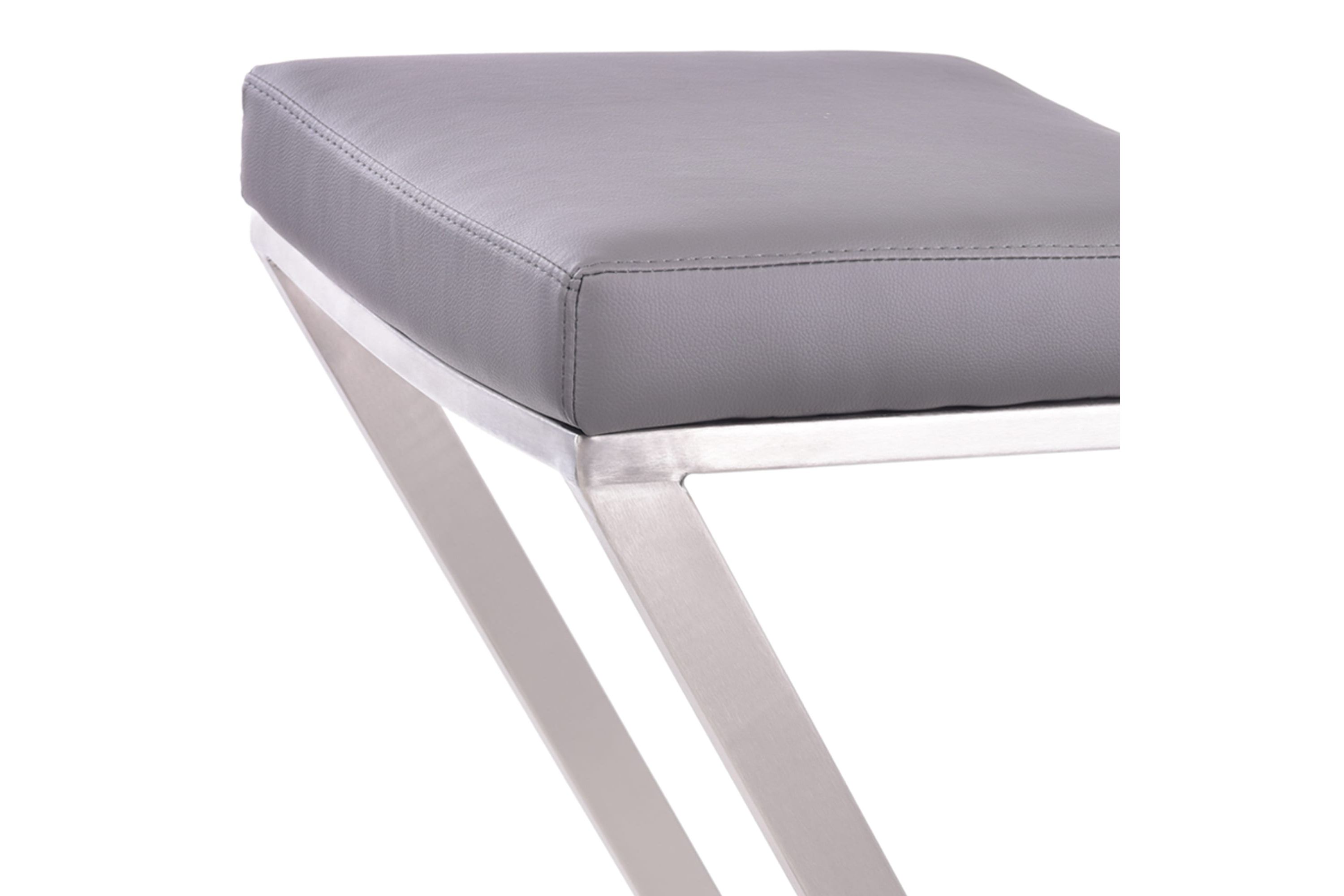 Atlantis 26" Counter Height Backless Gray Faux Leather and Brushed Stainless Steel Bar Stool