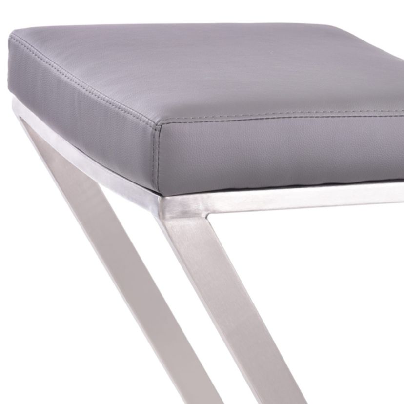 Atlantis 26" Counter Height Backless Gray Faux Leather and Brushed Stainless Steel Bar Stool
