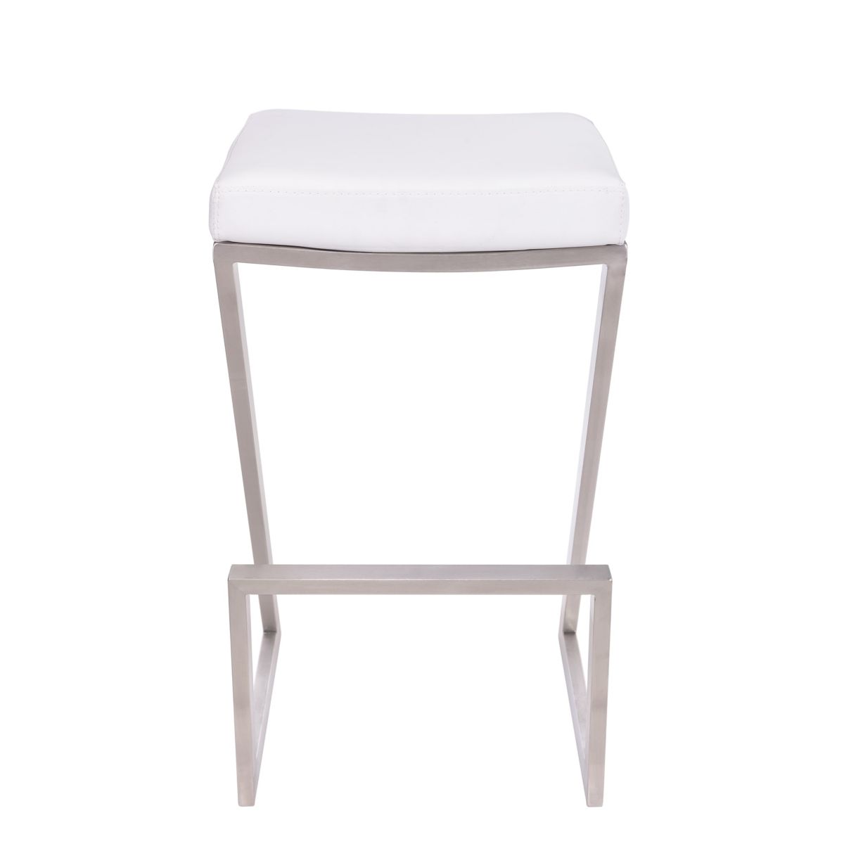 Atlantis 26" Counter Height Backless White Faux Leather and Brushed Stainless Steel Bar Stool