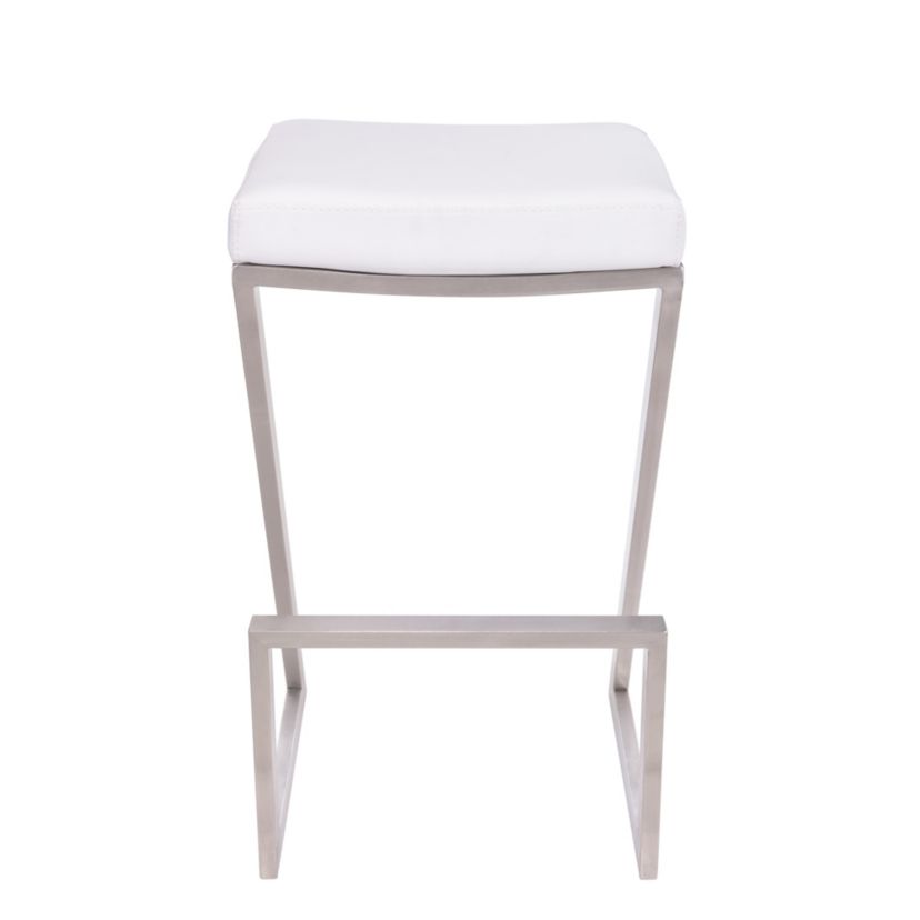 Atlantis 26" Counter Height Backless White Faux Leather and Brushed Stainless Steel Bar Stool
