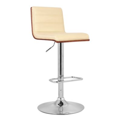 Armen Living Aubrey Adjustable Height Swivel Cream Faux Leather and Chrome Bar Stool with Walnut Wood, White