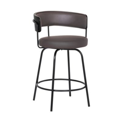 Armen Living Avalon 26" Gray Faux Leather Swivel Barstool in Black Powder Coated Finish