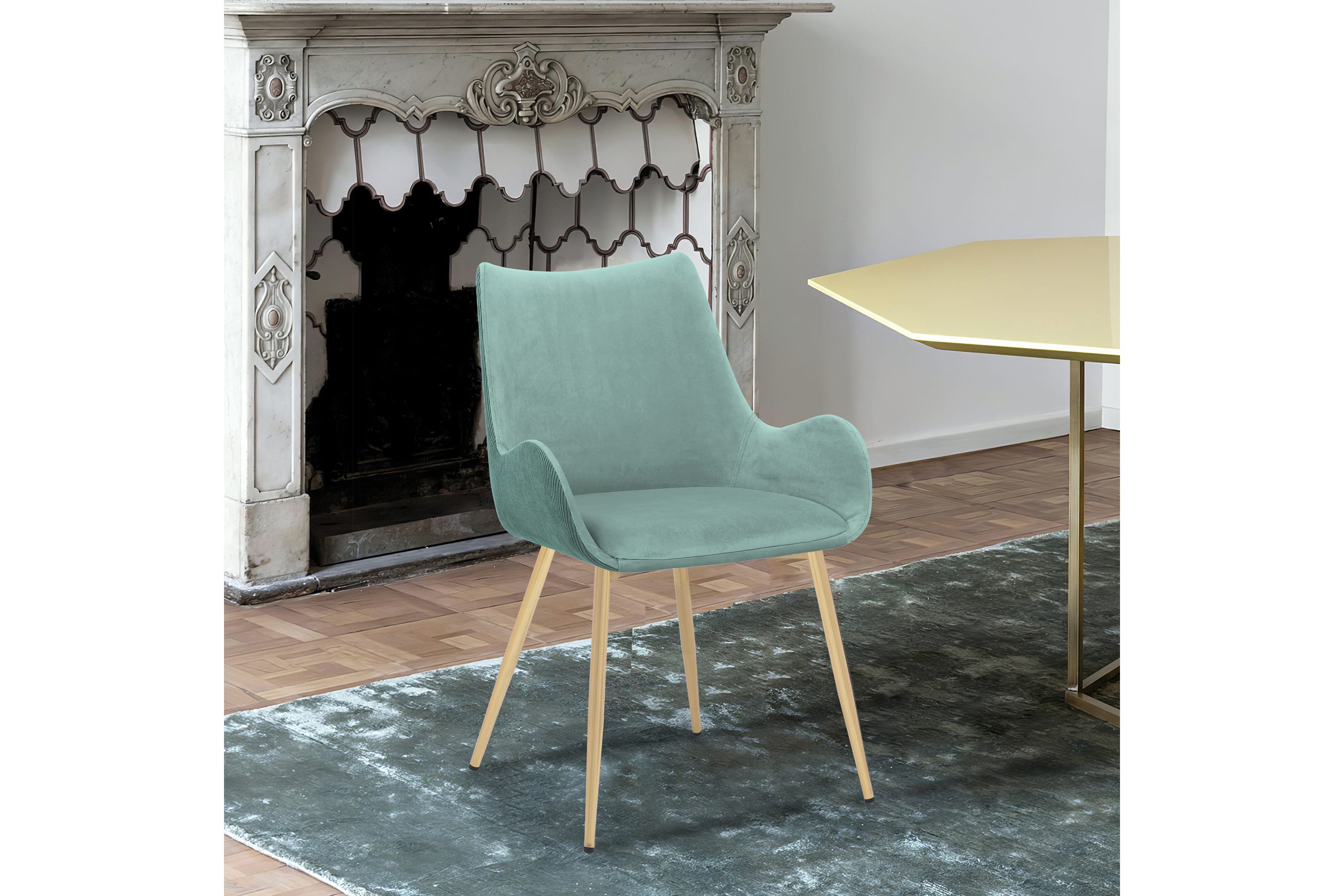 Avery Teal Fabric Dining Room Chair with Gold Legs