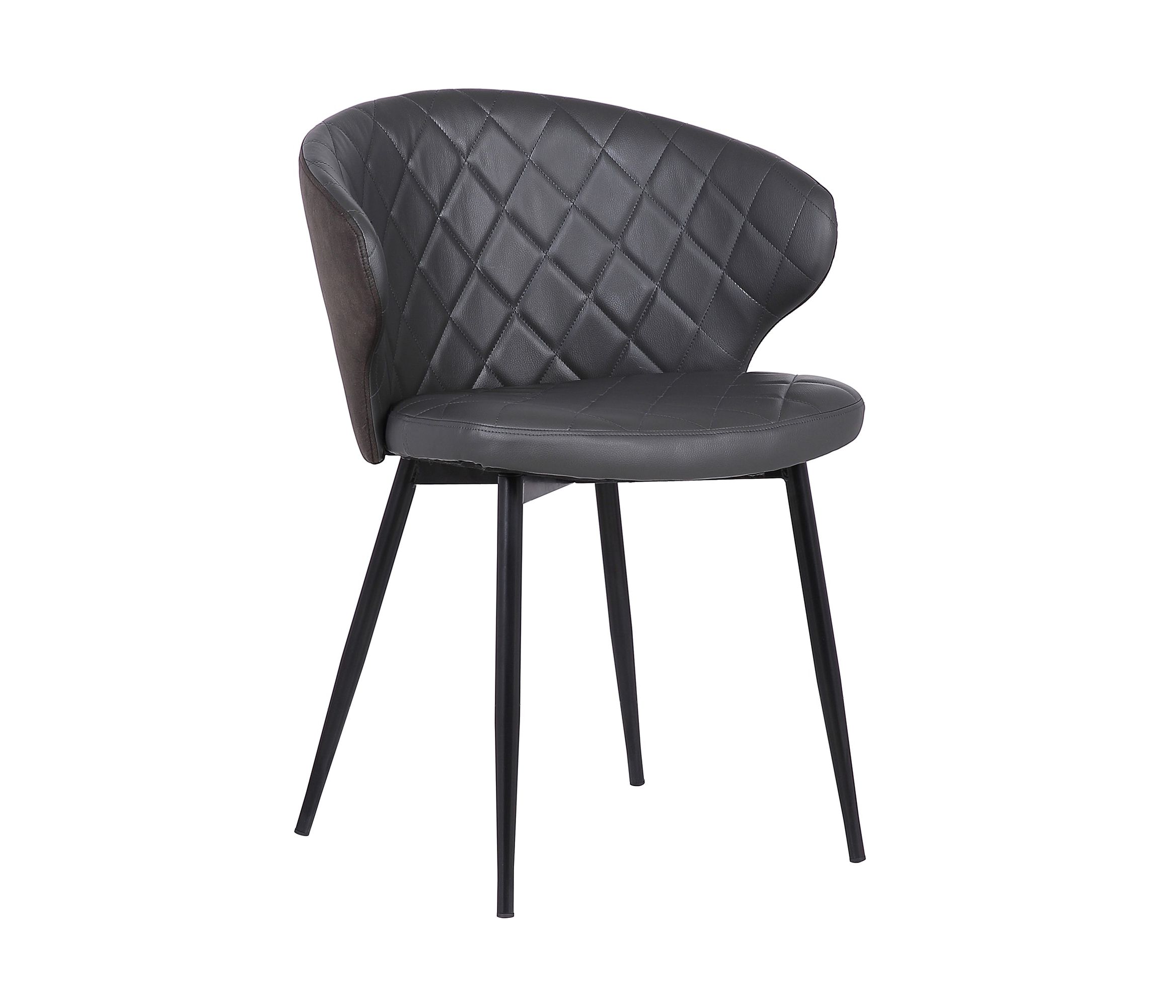 Ava Contemporary Dining Chair in Black Powder Coated Finish and Gray Faux Leather
