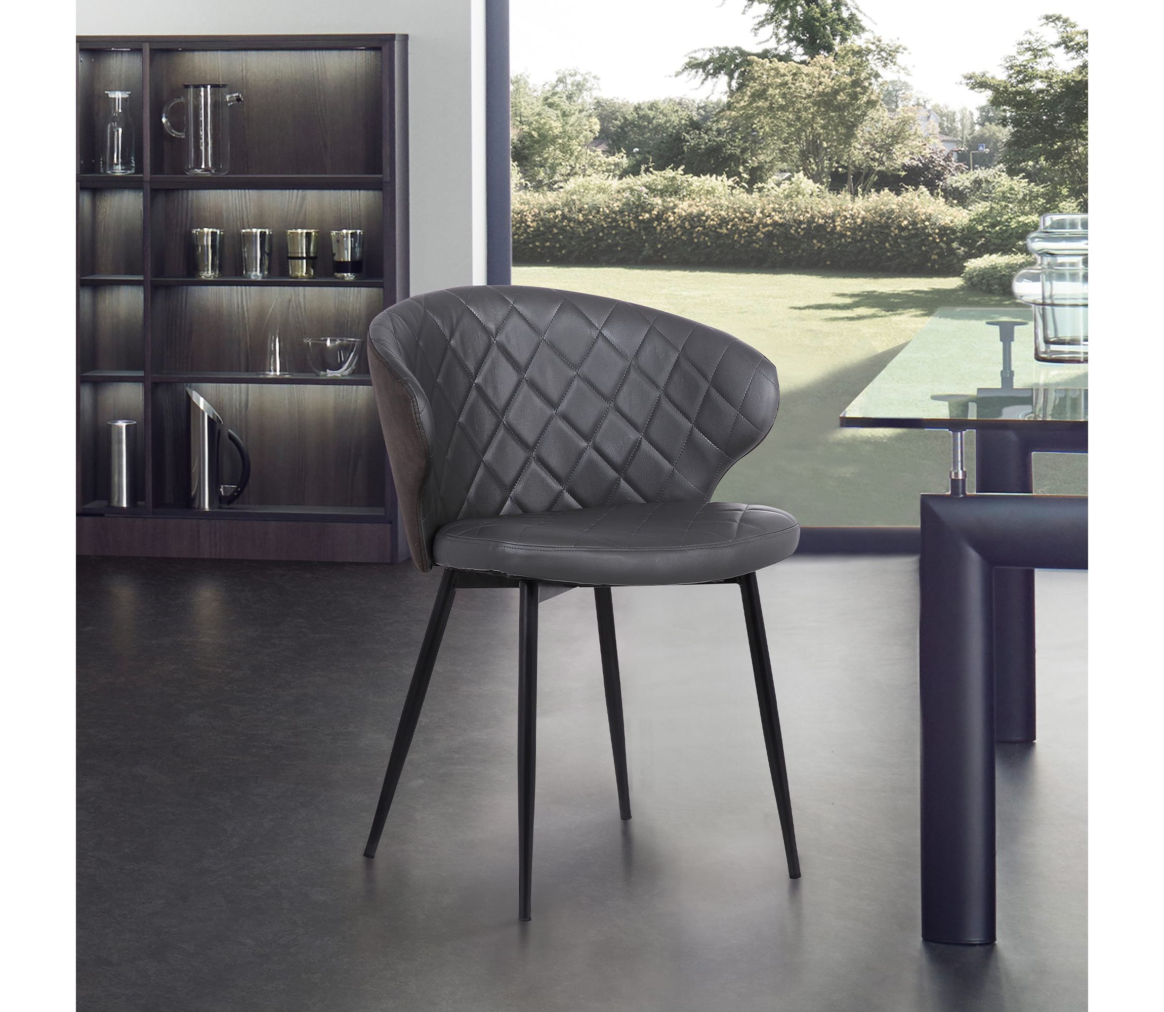 Ava Contemporary Dining Chair in Black Powder Coated Finish and Gray Faux Leather