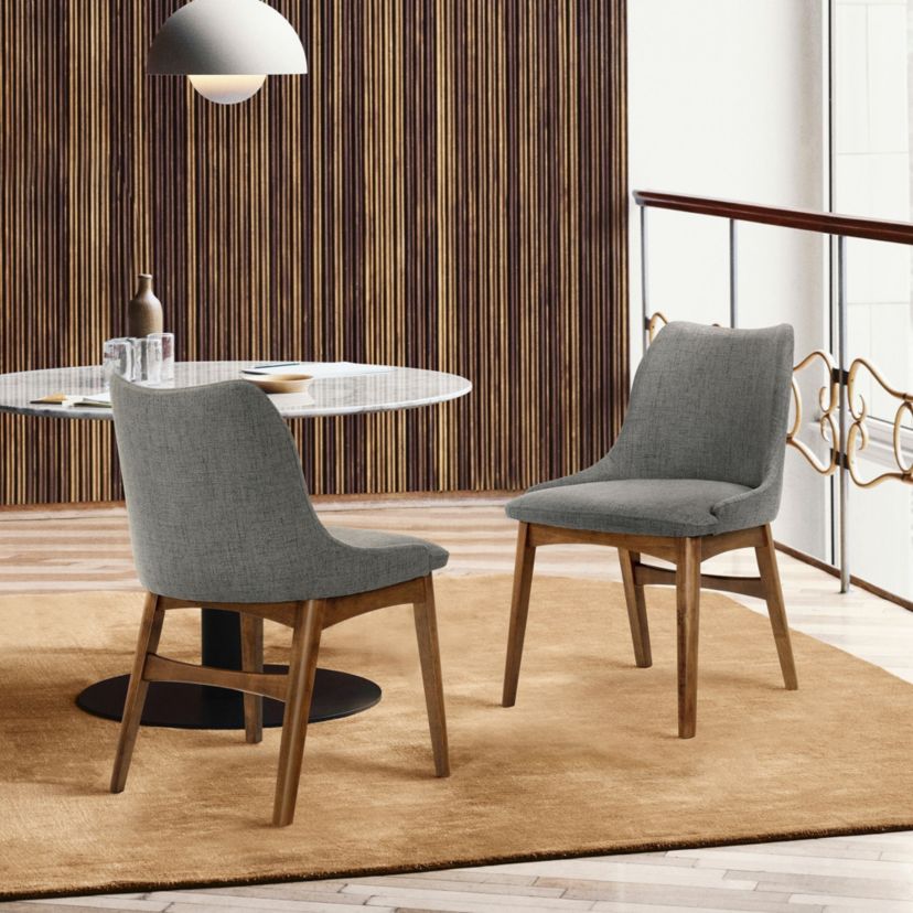 Azalea Charcoal Fabric and Walnut Wood Dining Side Chairs - Set of 2