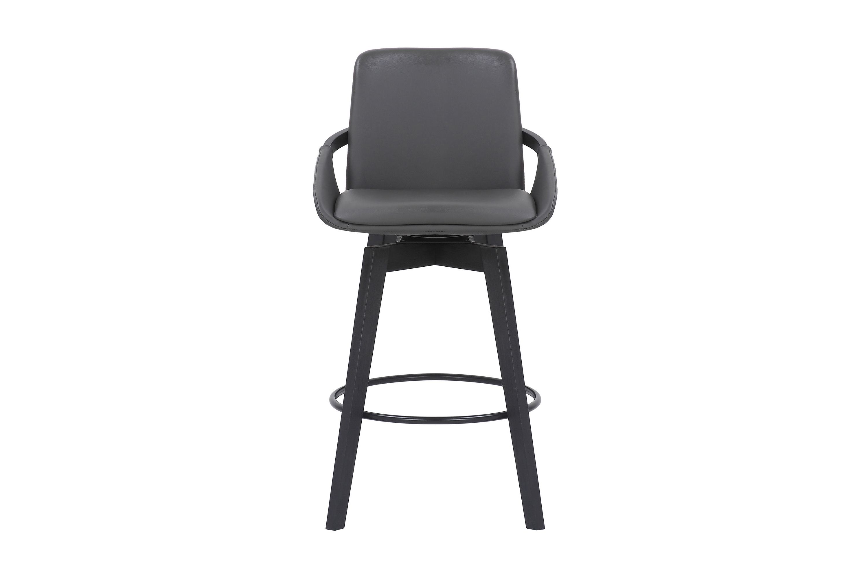 Baylor 26" Gray Faux Leather and Black Wood Swivel Bar Stool