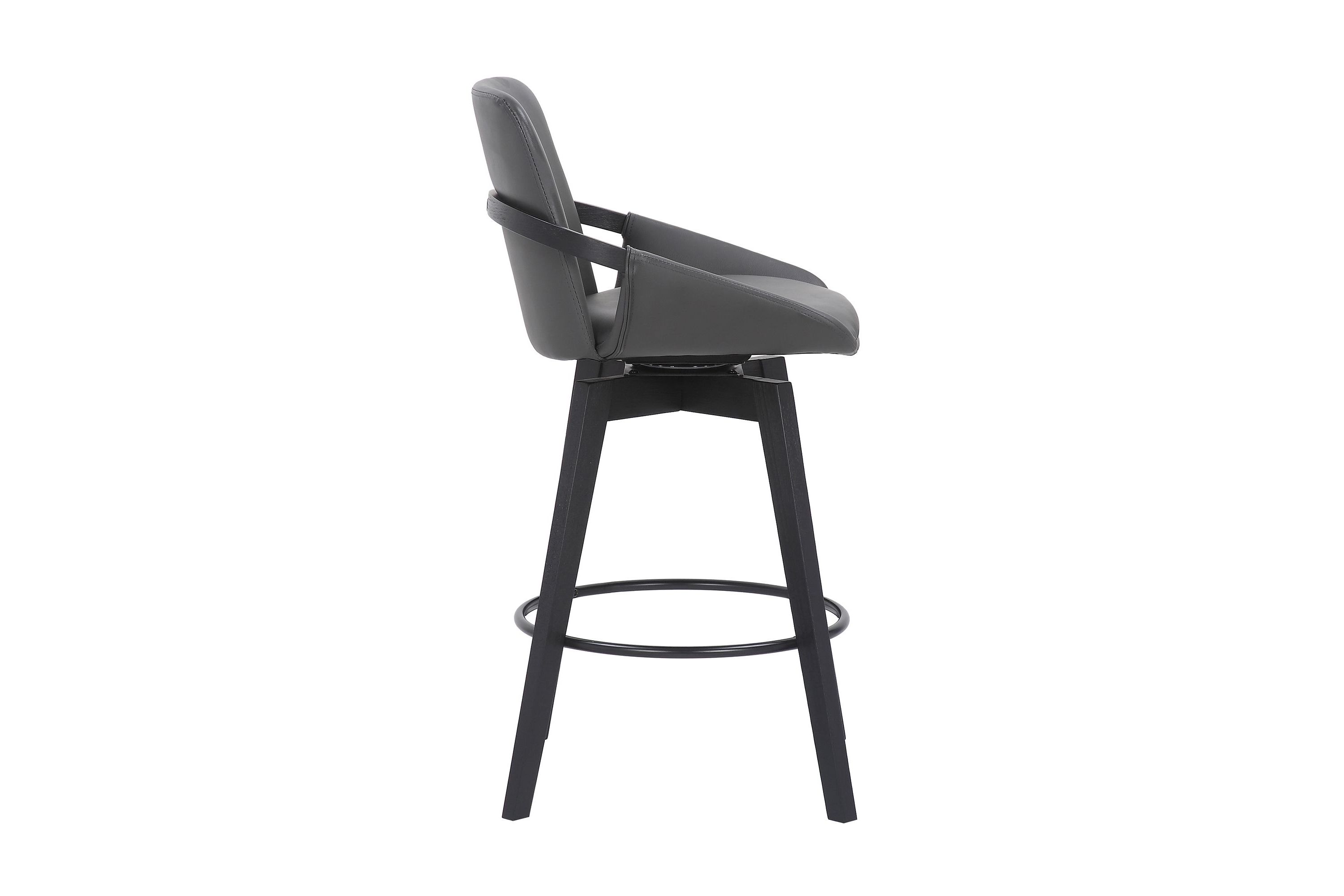 Baylor 26" Gray Faux Leather and Black Wood Swivel Bar Stool
