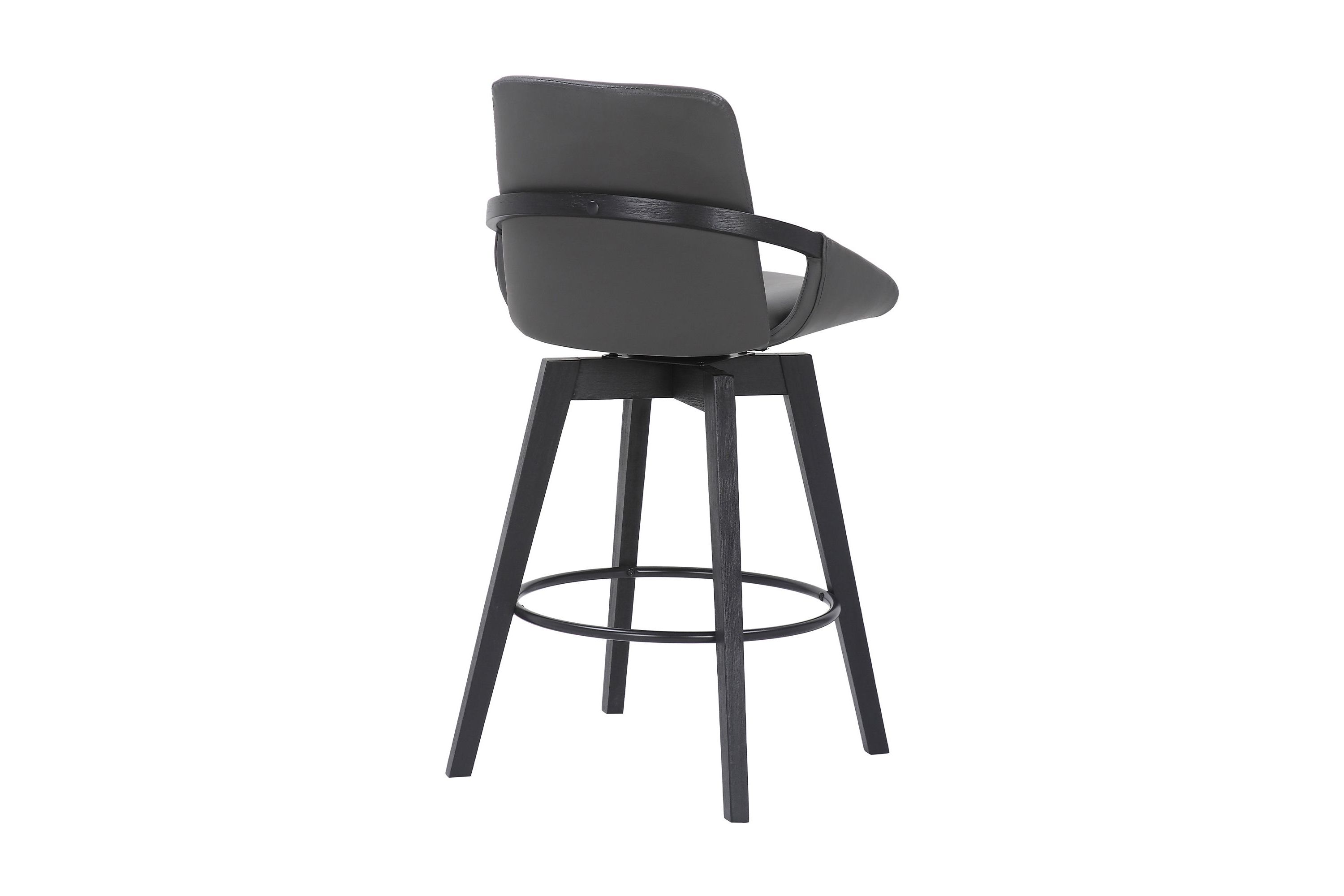 Baylor 26" Gray Faux Leather and Black Wood Swivel Bar Stool