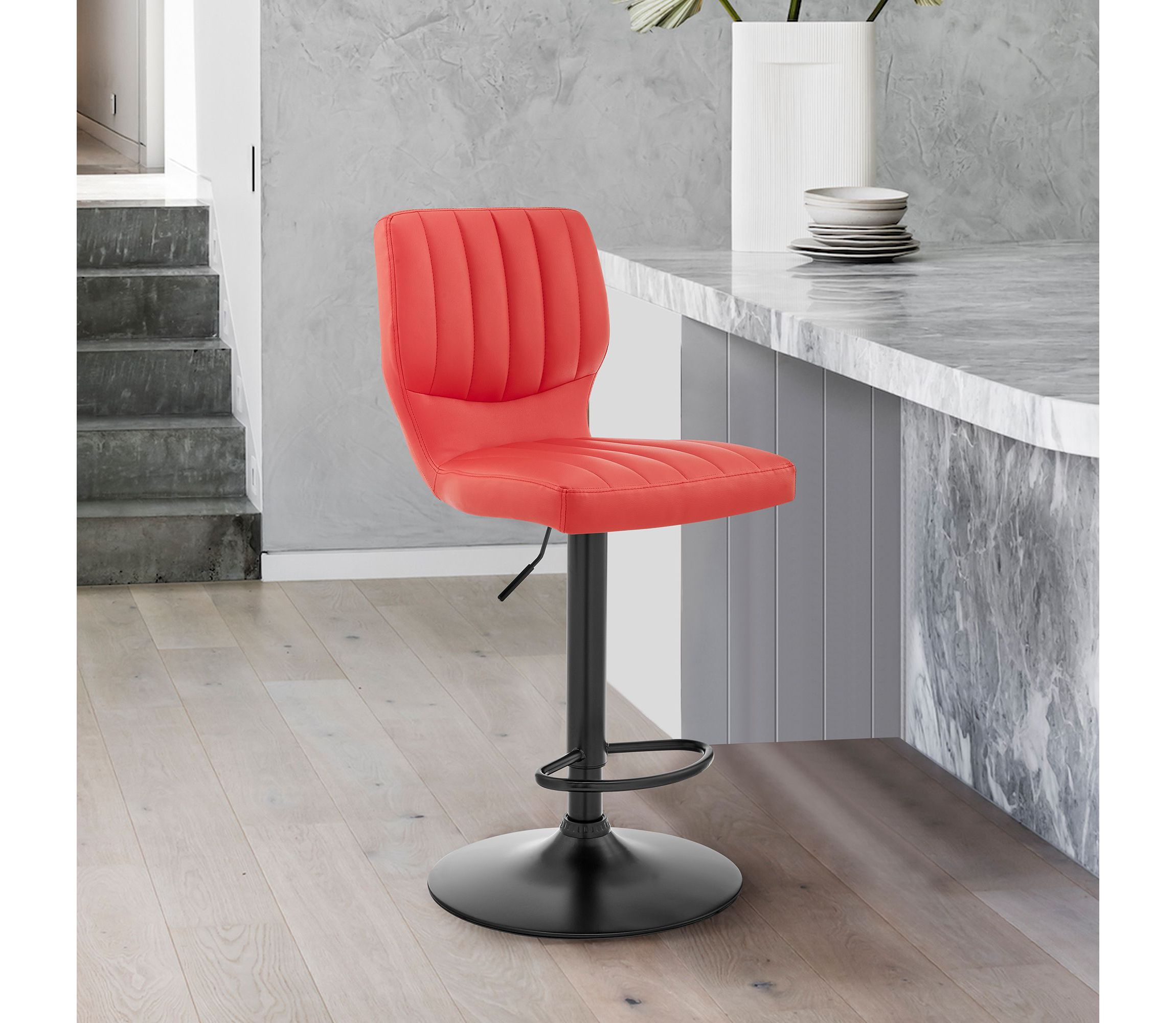 Bardot Adjustable Height Red Faux Leather Swivel Bar Stool