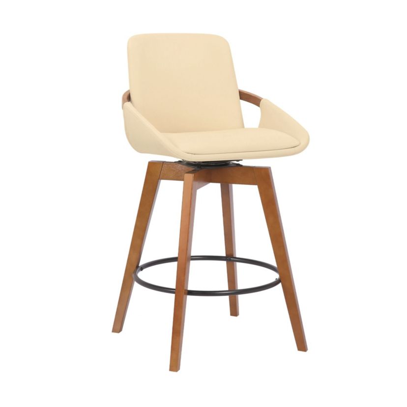 Baylor 26" Cream Faux Leather and Walnut Wood Swivel Bar Stool