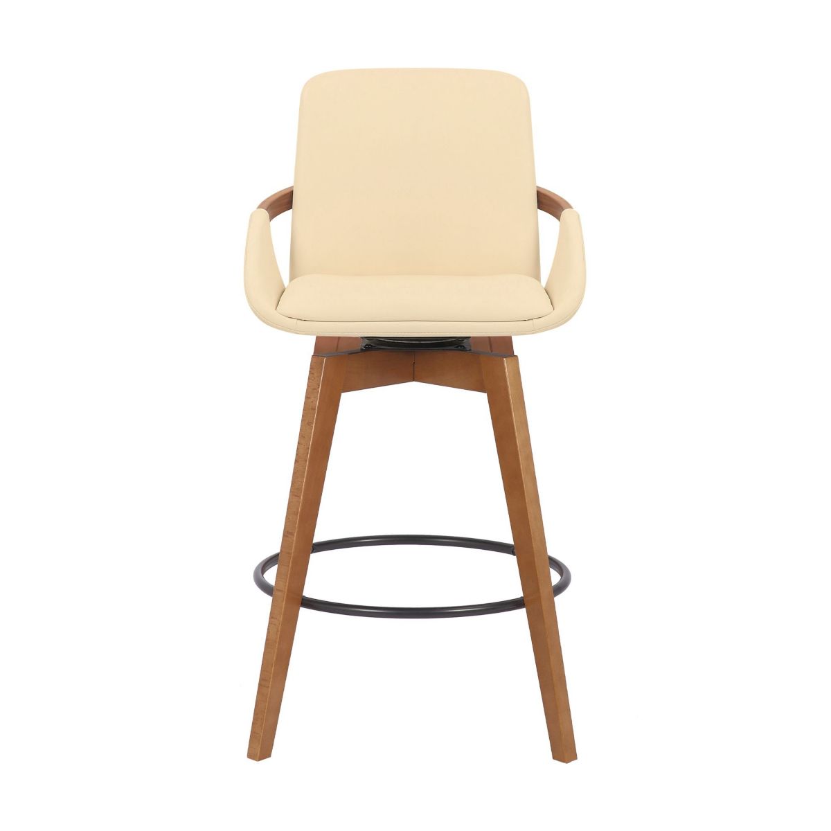 Baylor 26" Cream Faux Leather and Walnut Wood Swivel Bar Stool