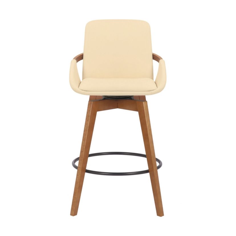 Baylor 26" Cream Faux Leather and Walnut Wood Swivel Bar Stool