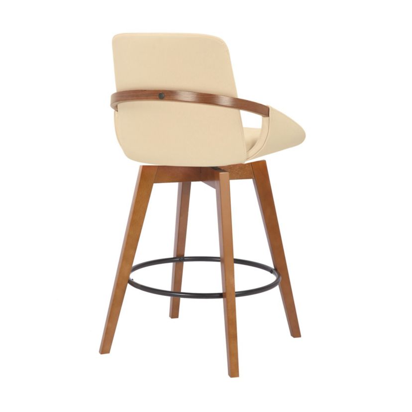 Baylor 26" Cream Faux Leather and Walnut Wood Swivel Bar Stool