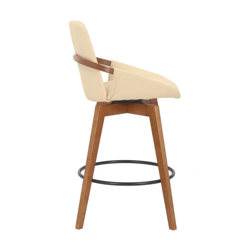 Baylor 26" Cream Faux Leather and Walnut Wood Swivel Bar Stool