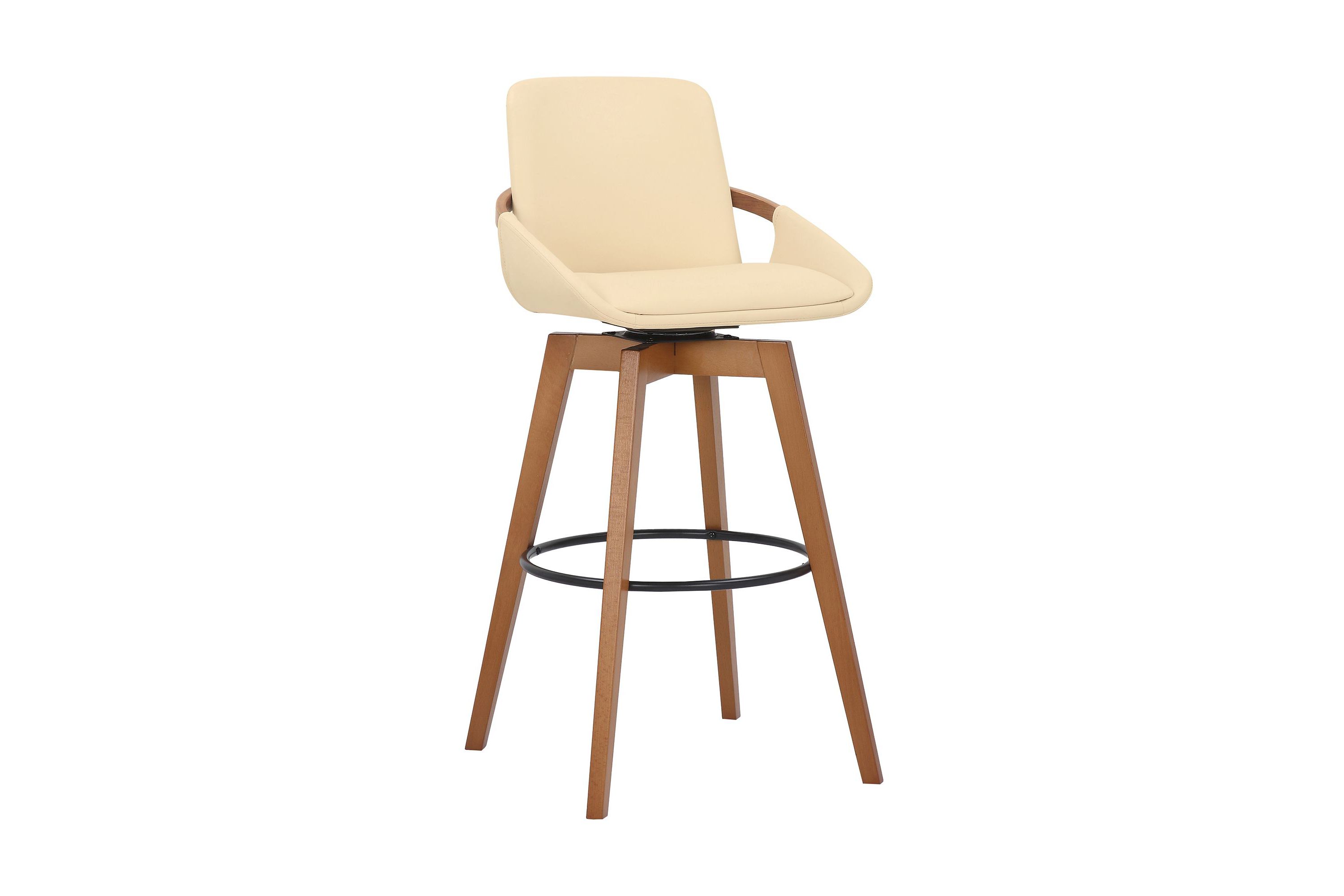 Baylor 30" Cream Faux Leather and Walnut Wood Swivel Bar Stool