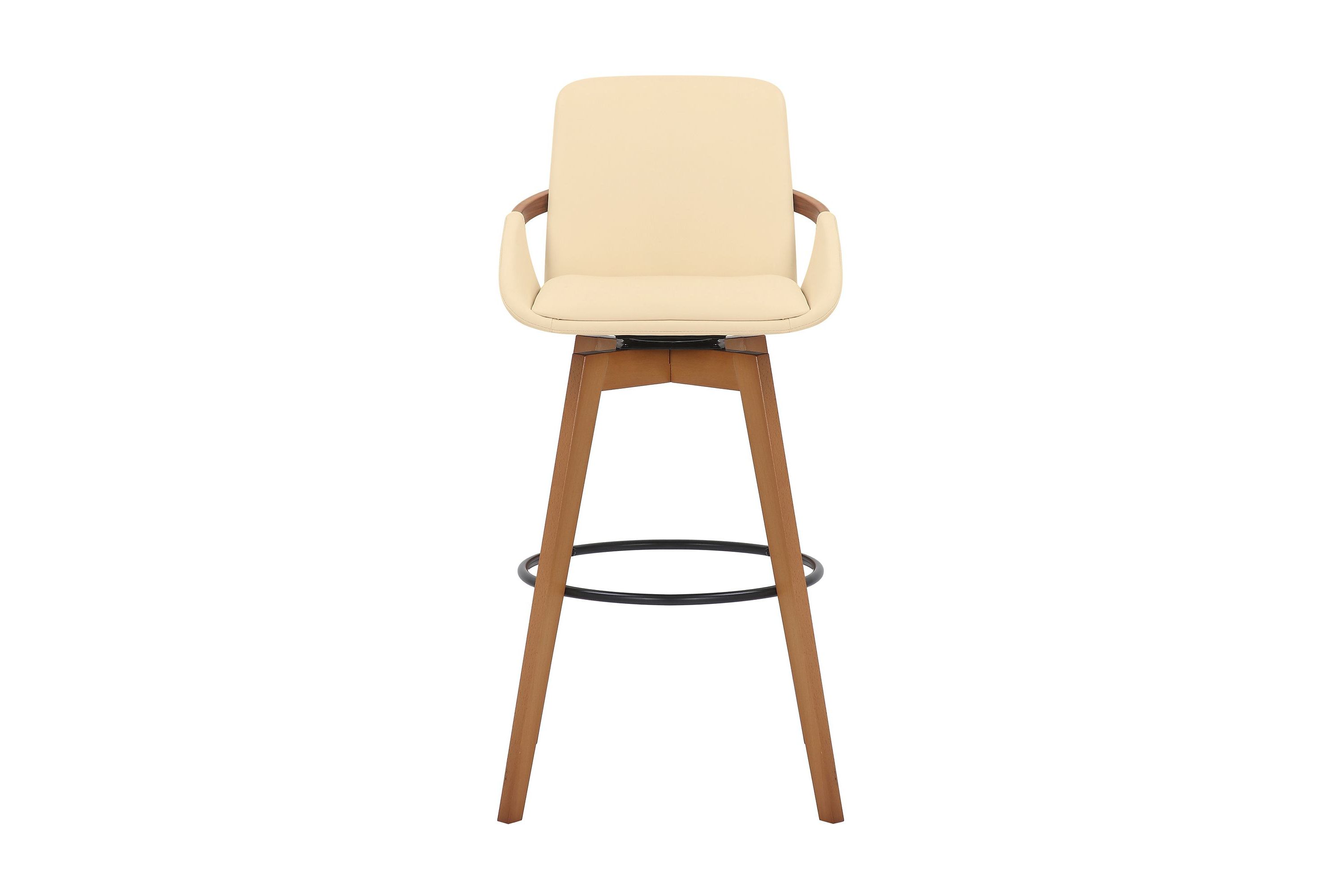 Baylor 30" Cream Faux Leather and Walnut Wood Swivel Bar Stool