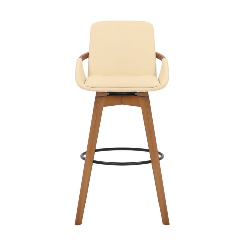 Baylor 30" Cream Faux Leather and Walnut Wood Swivel Bar Stool