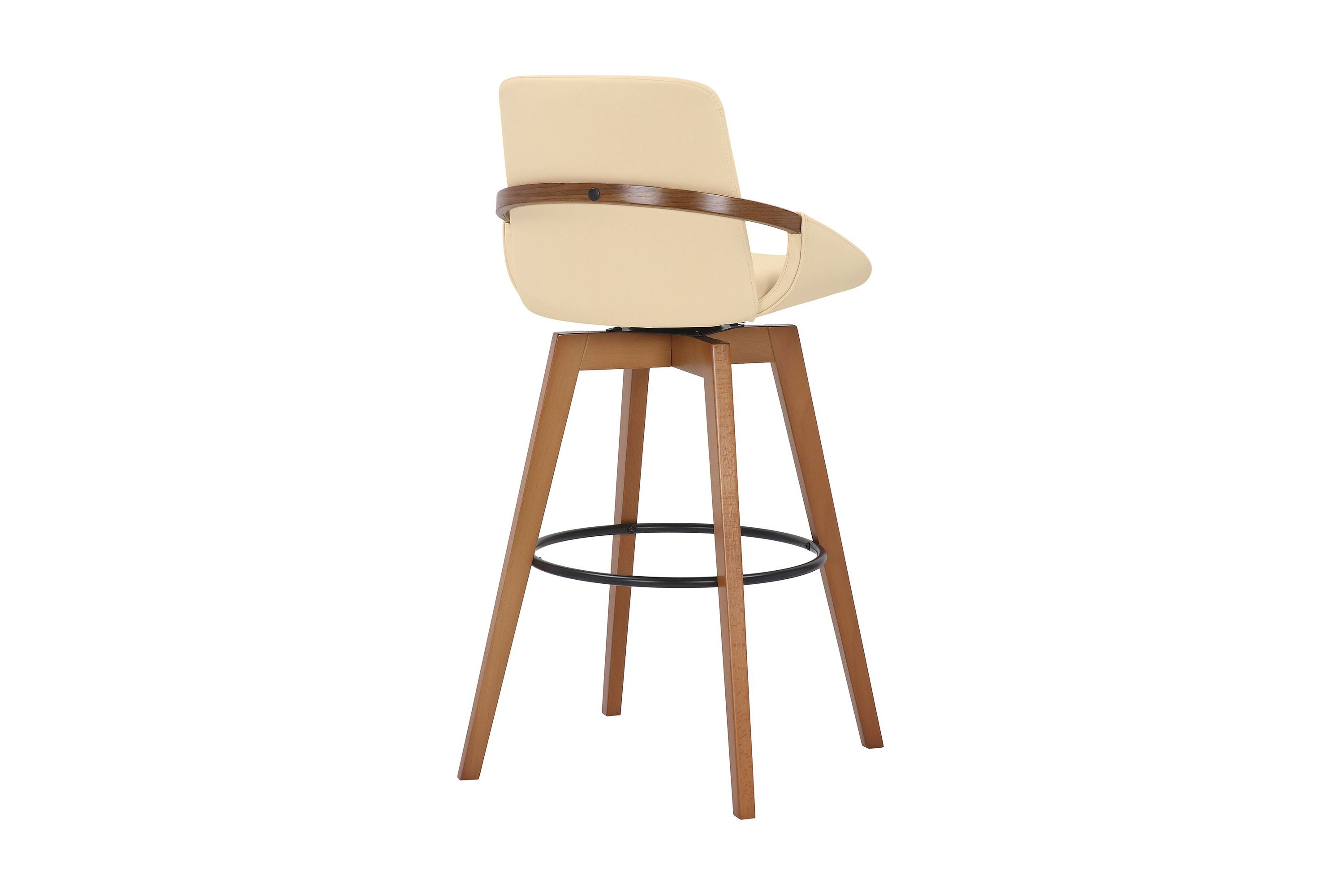 Baylor 30" Cream Faux Leather and Walnut Wood Swivel Bar Stool