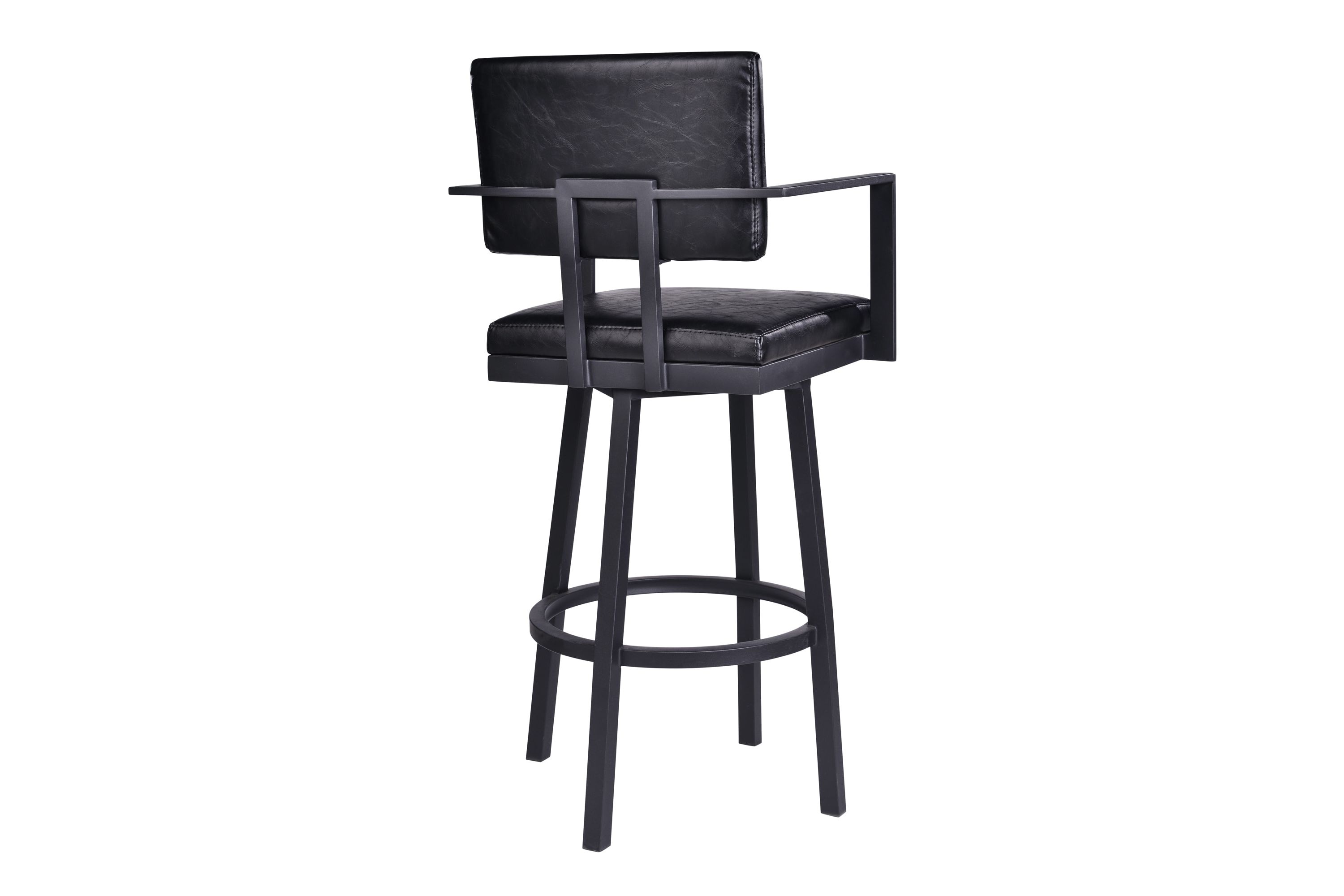 Balboa 26" Counter Height Swivel Vintage Black Faux Leather and Metal Bar Stool with Arms