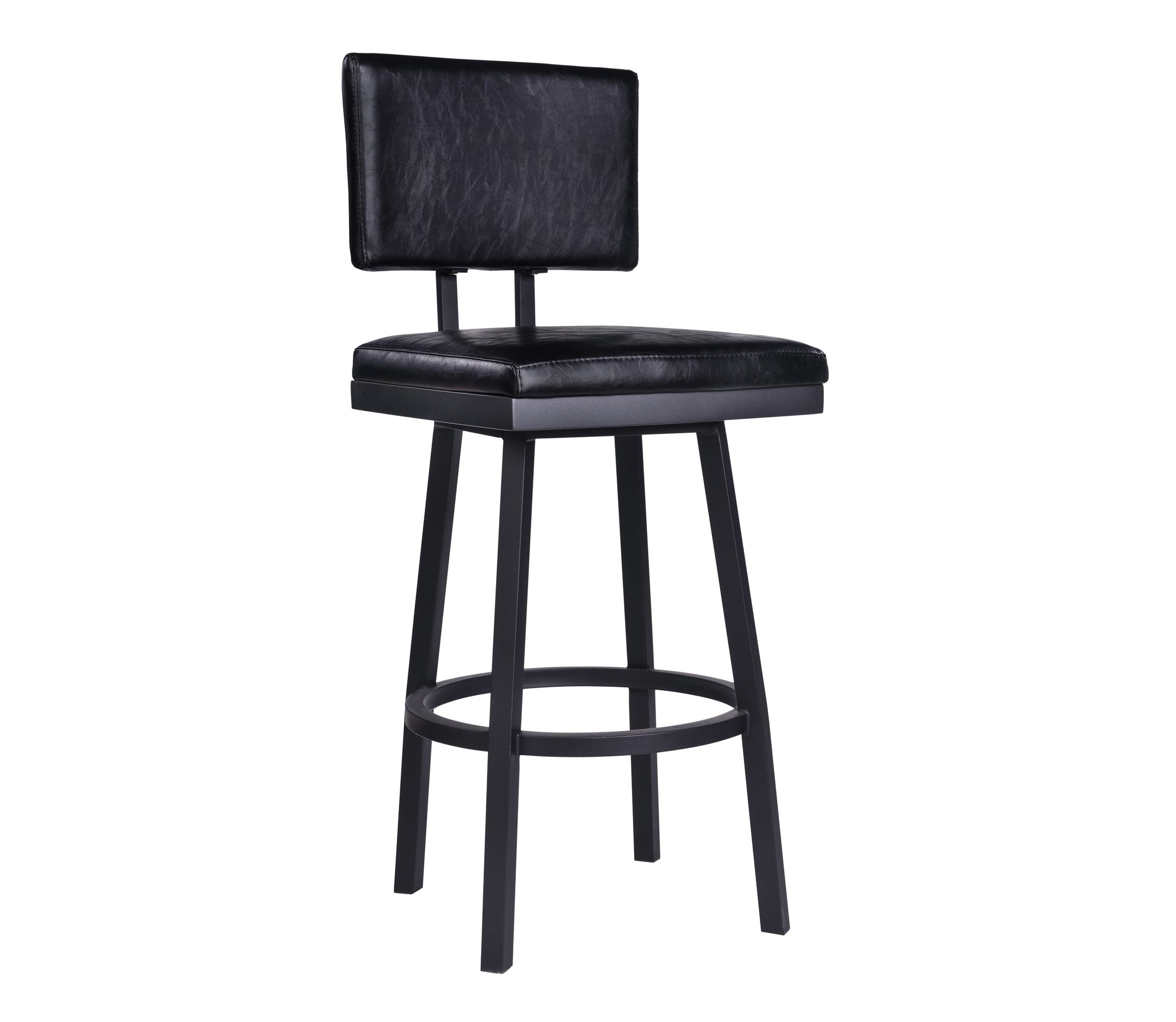 Balboa 26" Counter Height Swivel Vintage Black Faux Leather and Metal Bar Stool