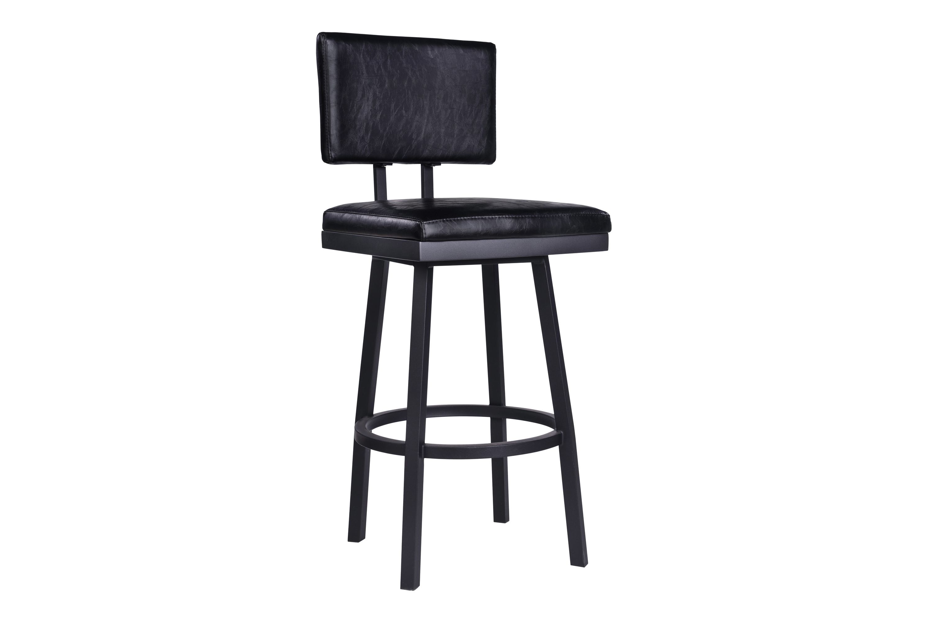 Balboa 26" Counter Height Swivel Vintage Black Faux Leather and Metal Bar Stool