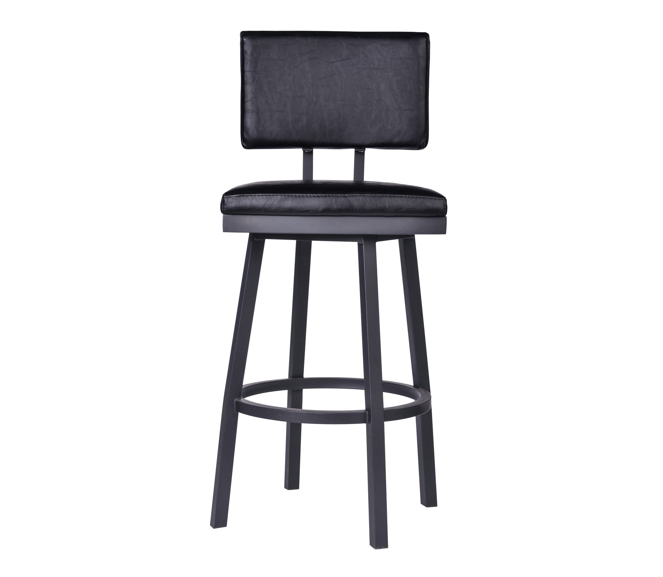 Balboa 26" Counter Height Swivel Vintage Black Faux Leather and Metal Bar Stool